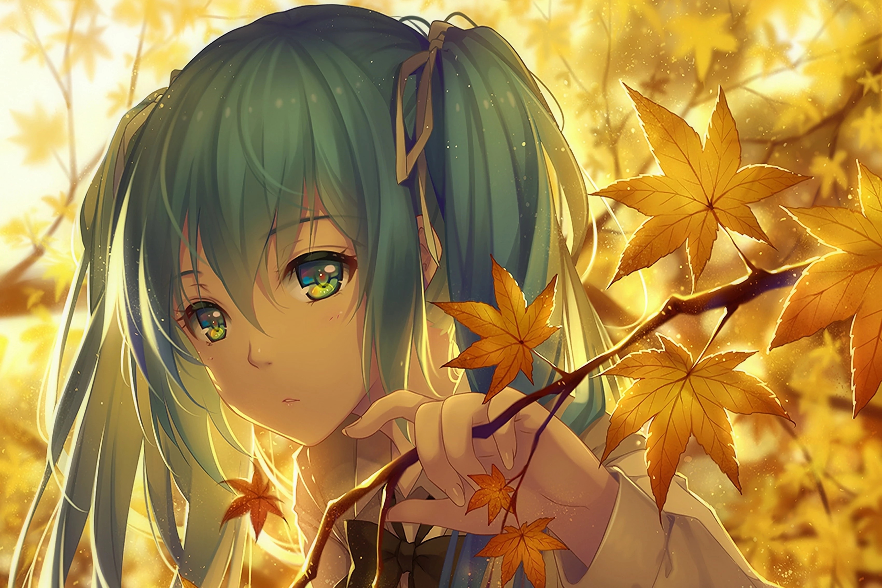 Anime art autumn vocaloid girl music hatsune miku Living room home art decor wood frame fabric poster(Accept customization)DM052. fabric posters. home artanime art