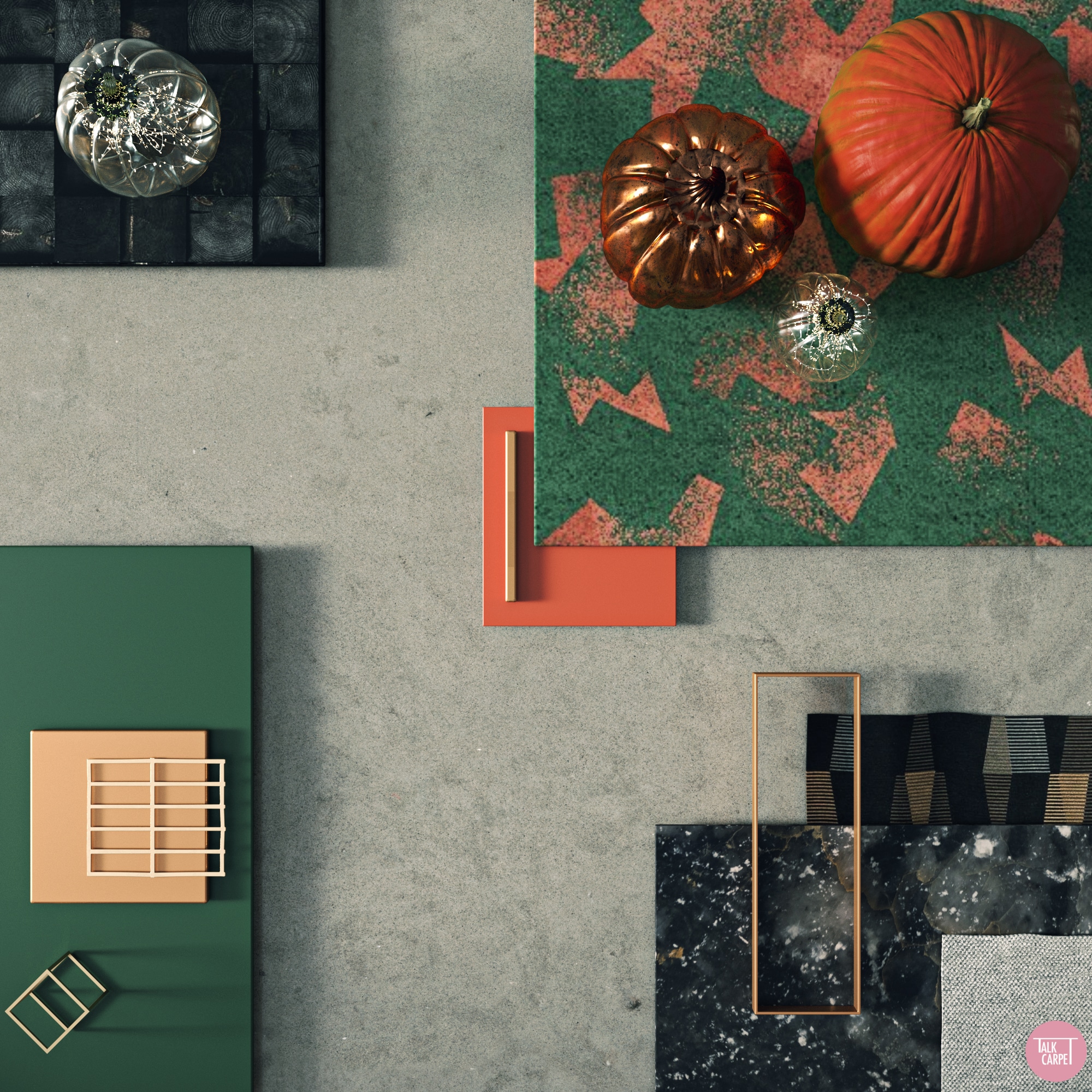 Carved pumpkins and fall leaves inspire this halloween themed mood board