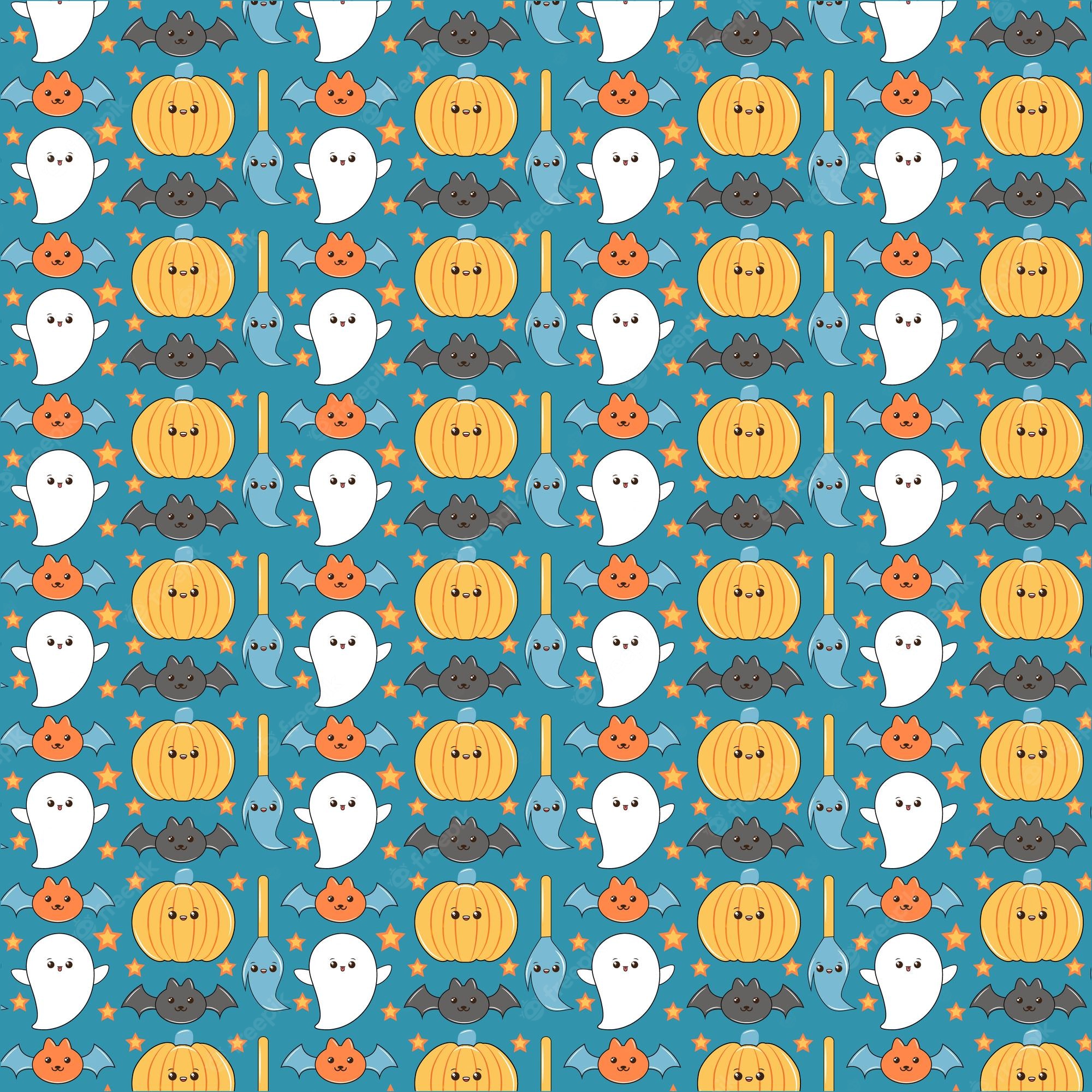 Premium Vector. Halloween seamless pattern groovy retro 90s style. happy halloween seamless pattern background set