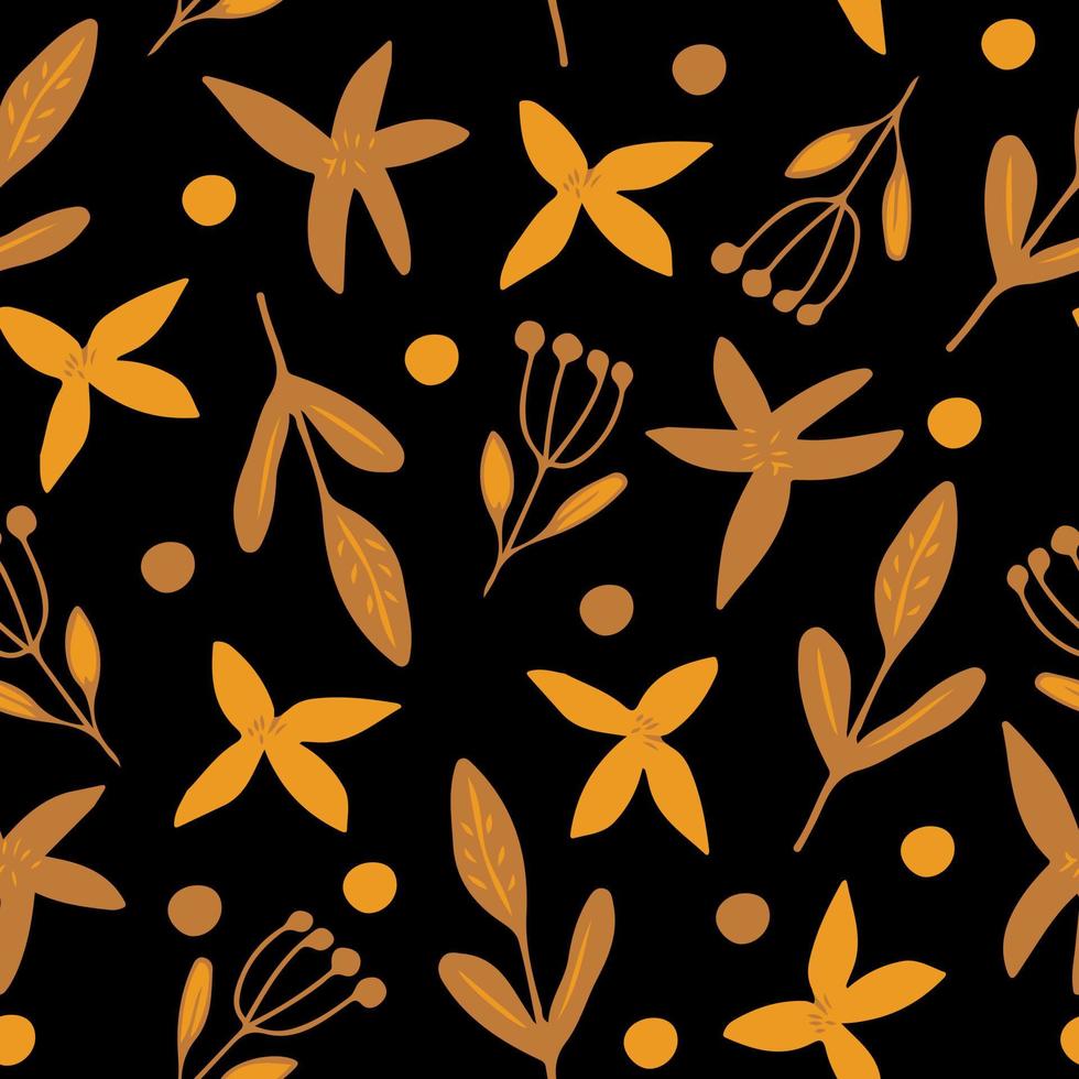 flowers, leaves seamless pattern. doodle hand drawn minimalism simple. wallpaper, textiles, wrapping paper. brown, yellow autumn fall