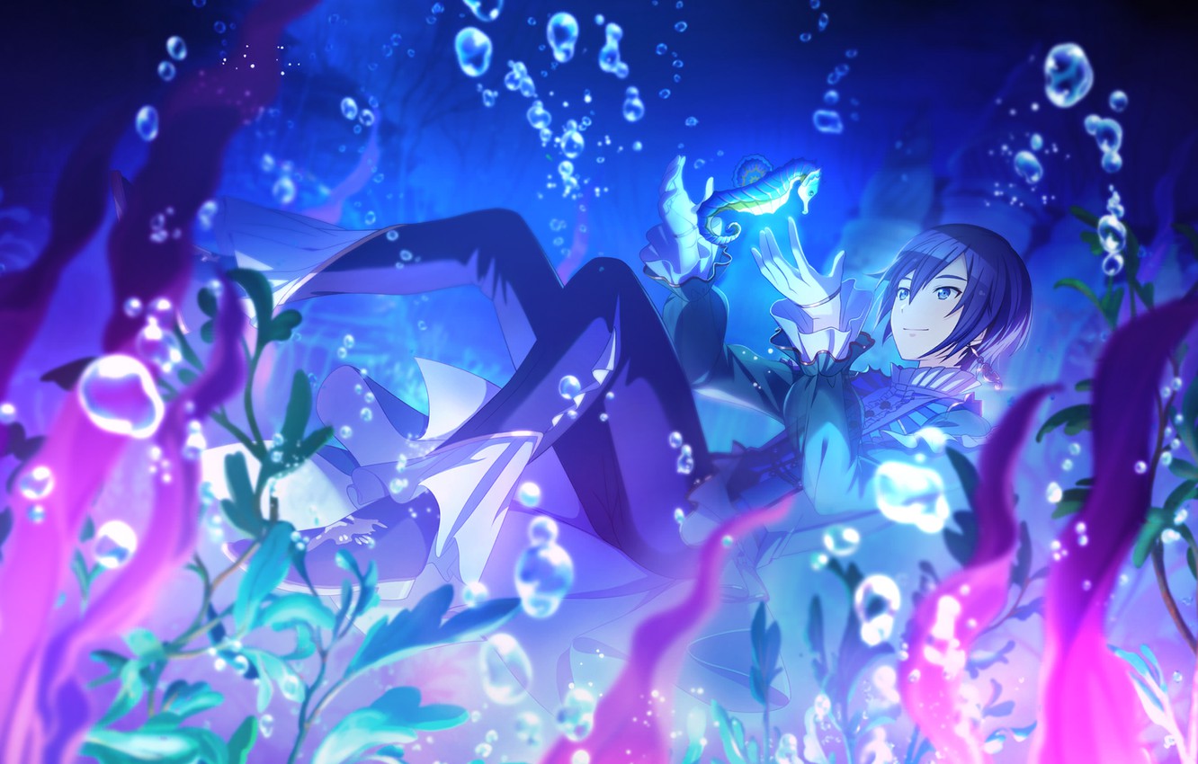 Wallpaper seahorse, guy, Vocaloid, under water, Shion Kaito, Project Sekai Colorful Stage! feat. Hatsune Miku image for desktop, section игры