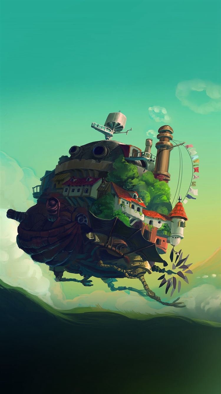 Studio Ghibli Castle Anime Green Peace Art Illustration iPhone 8 Wallpaper Free Download