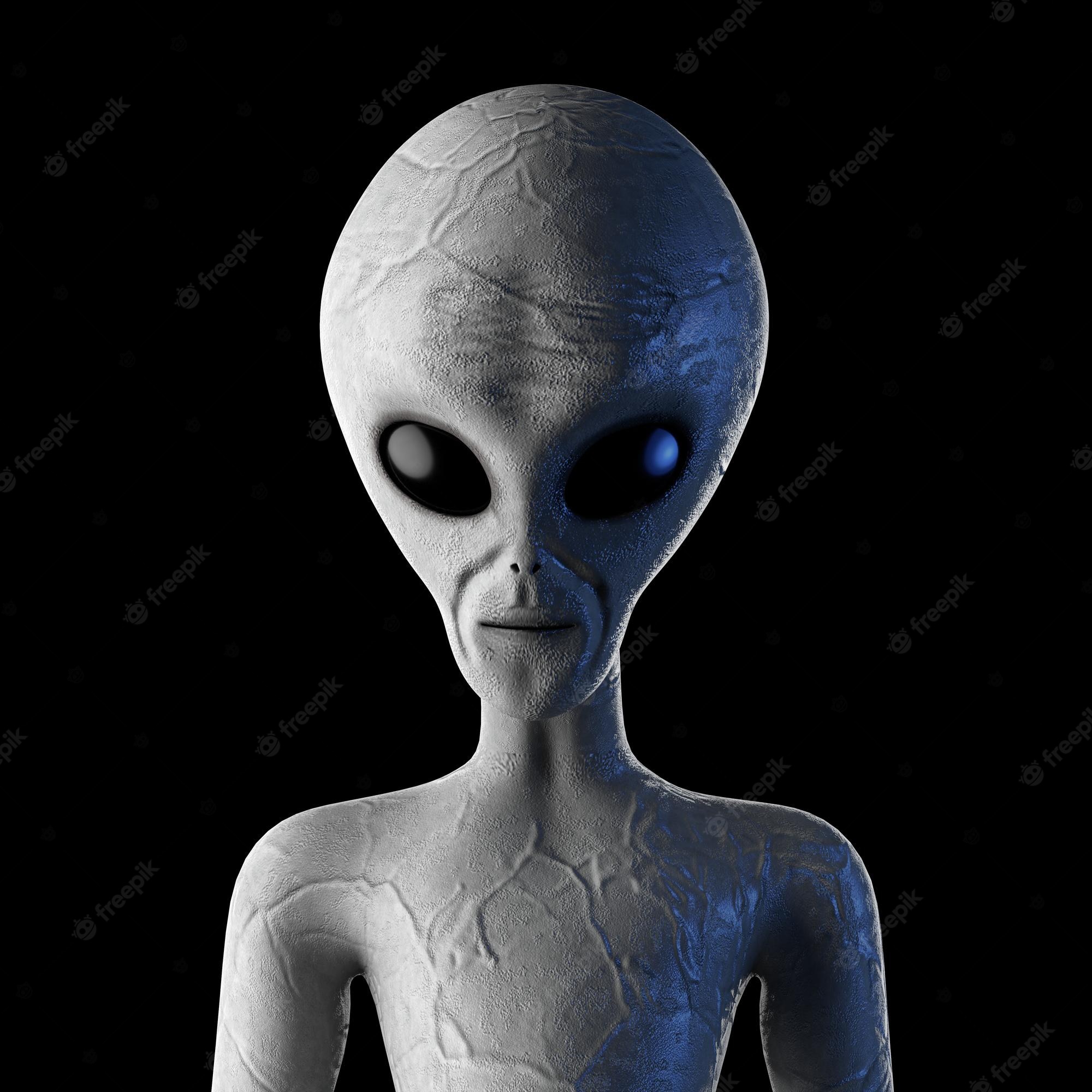 Premium Photo. Portrait of scary gray humanoid alien 3D rendering