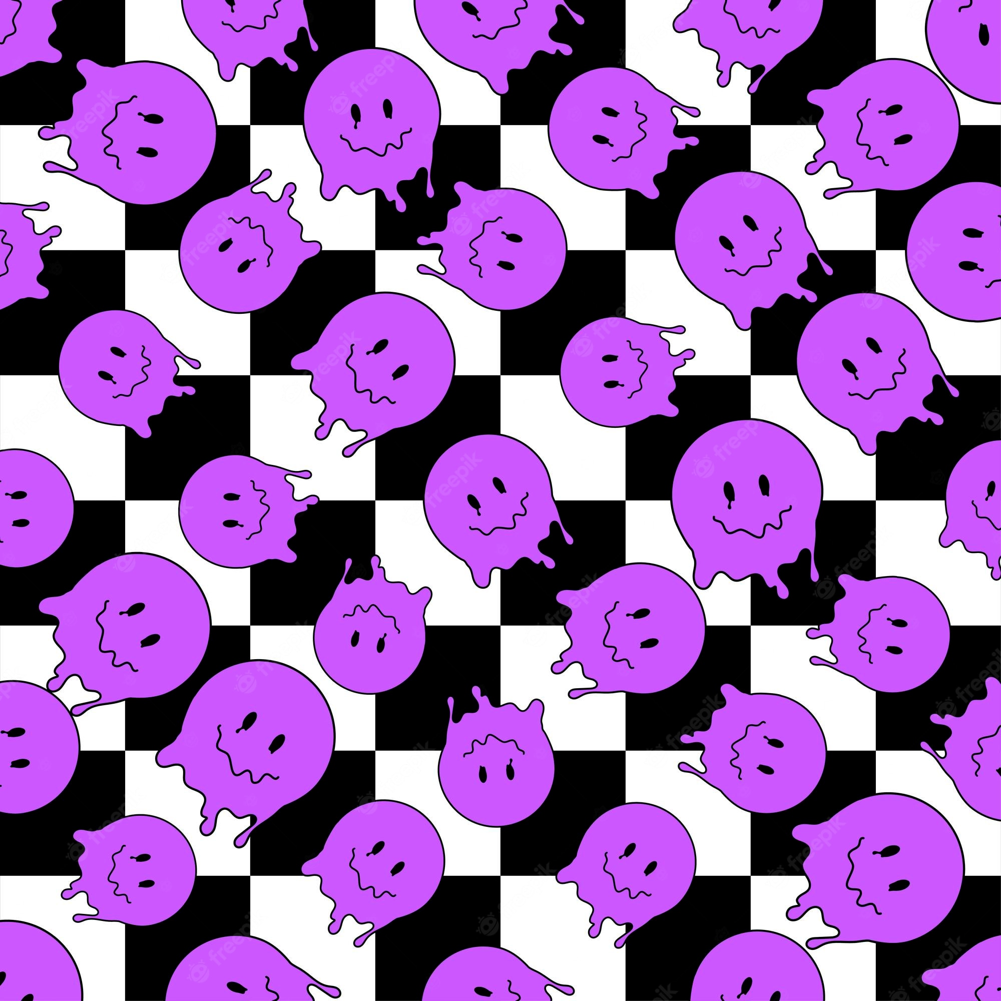 Premium Vector. Funny smile dope faces seamless pattern psychedelic surreal techno melt smile background trippy smiley faces techno melting smile face cartoon background wallpaper concept art y2k aesthetic