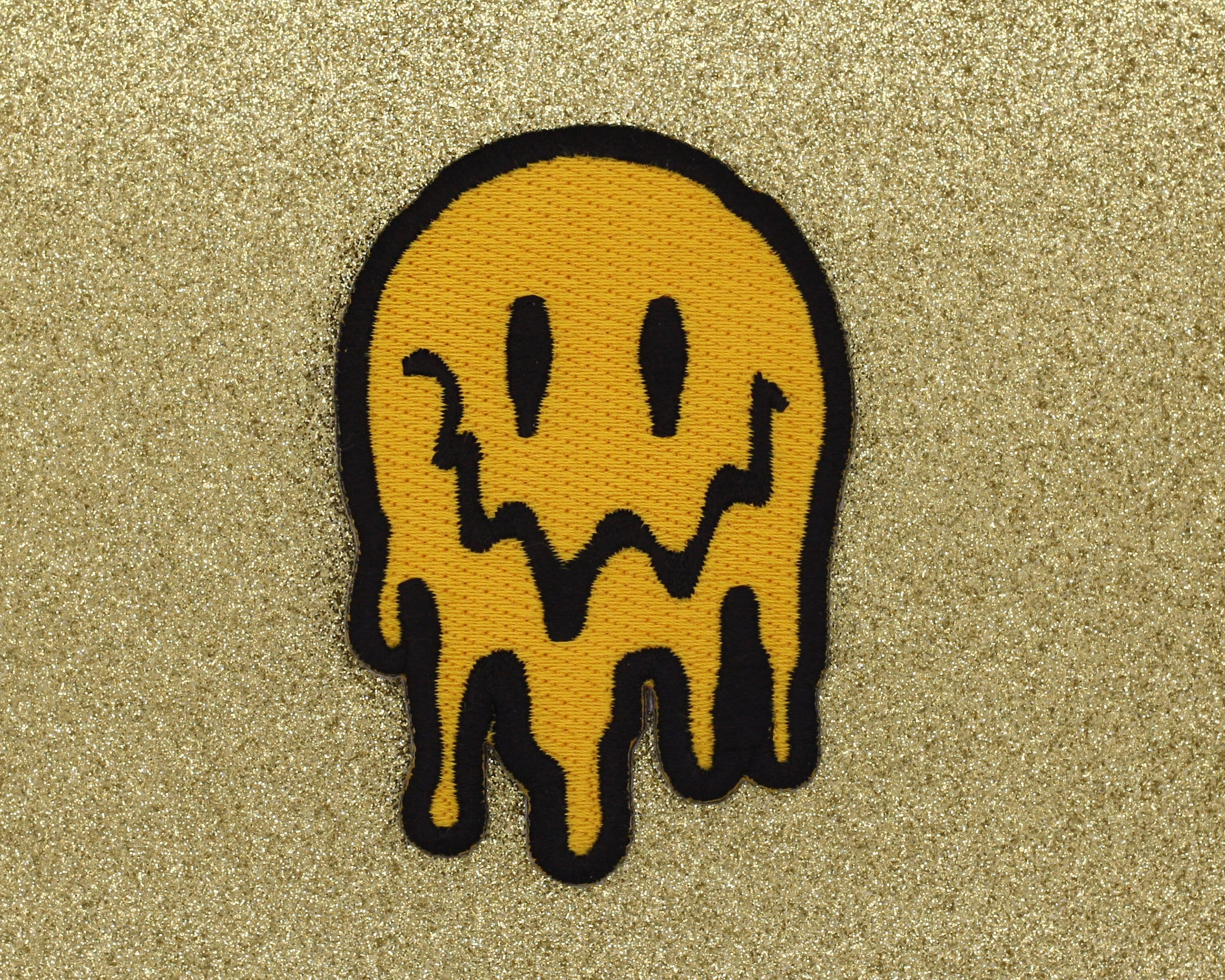 Big Melting Smiley Face Iron On Patch Trippy 90s Acid House