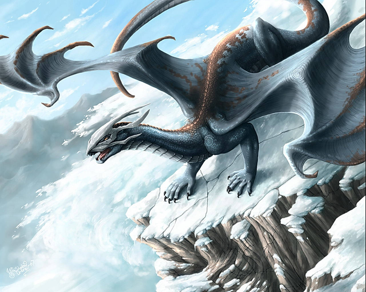 Download Gray Water Dragon In Snowy Mountain Wallpaper