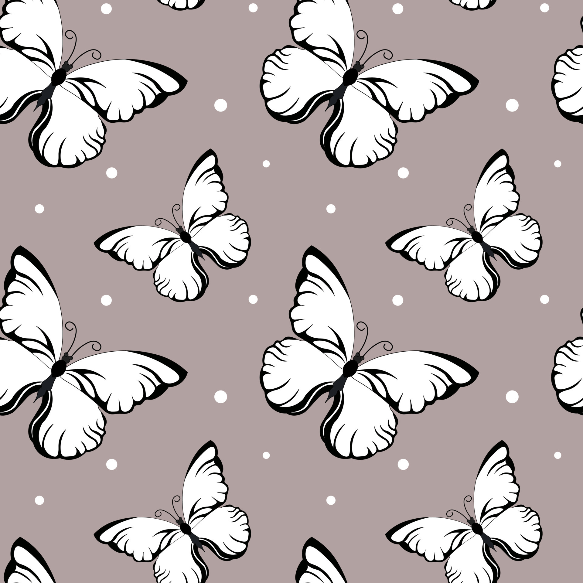 Seamless pattern, white butterflies with black ornaments on a beige background. Textile, wallpaper, print, bedroom decor