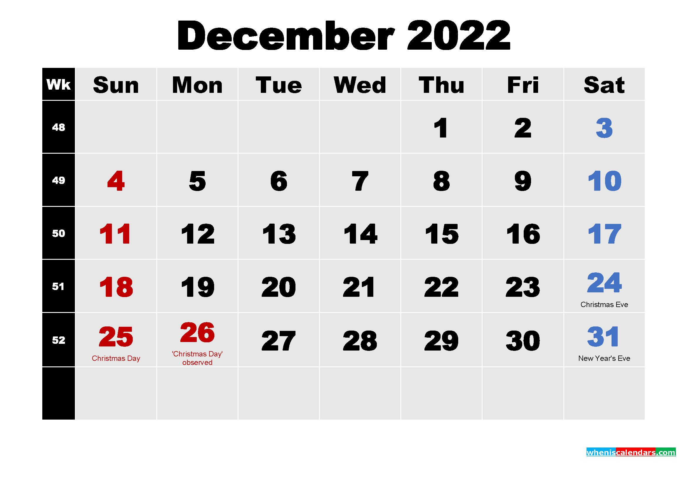 December 2022 Desktop Calendar High Resolution