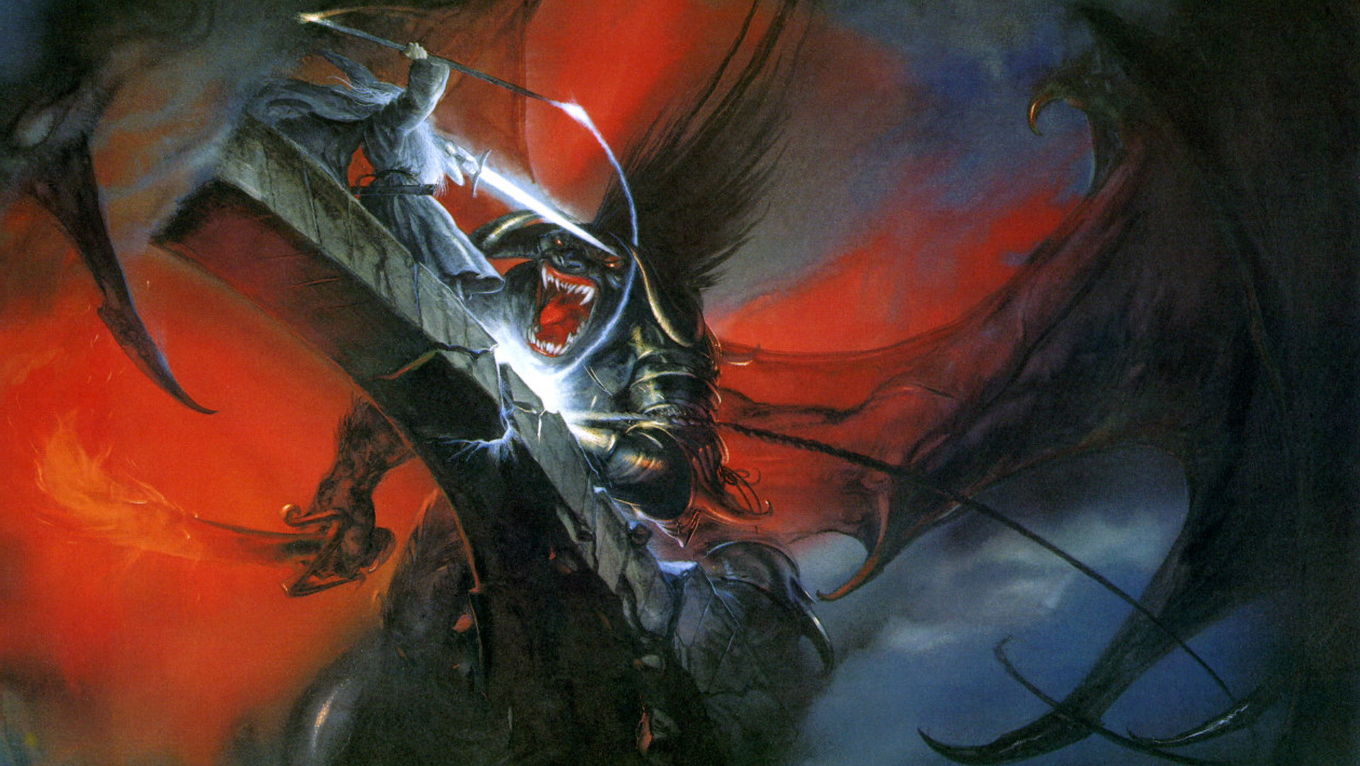 Balrogs, Gandalf, J. R. R. Tolkien, The Lord Of The Rings, Fantasy Art, Wizard, Demon Wallpaper HD / Desktop and Mobile Background