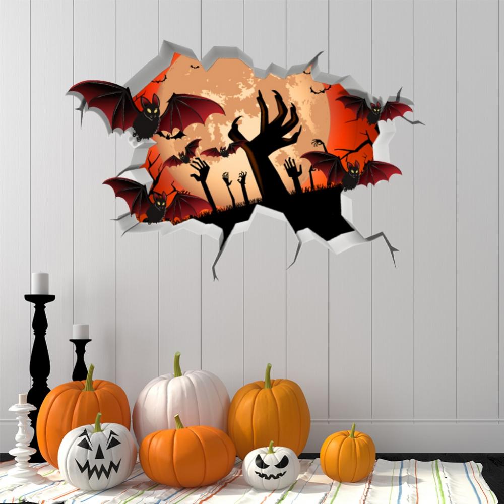 TINKER 3D Halloween Floor Wall Ceiling Stickers Murals Wallpaper Decals Removable Waterproof PVC Stickers for Bar Pub Living Room Theme Party Art Decors (Escape from Hell)