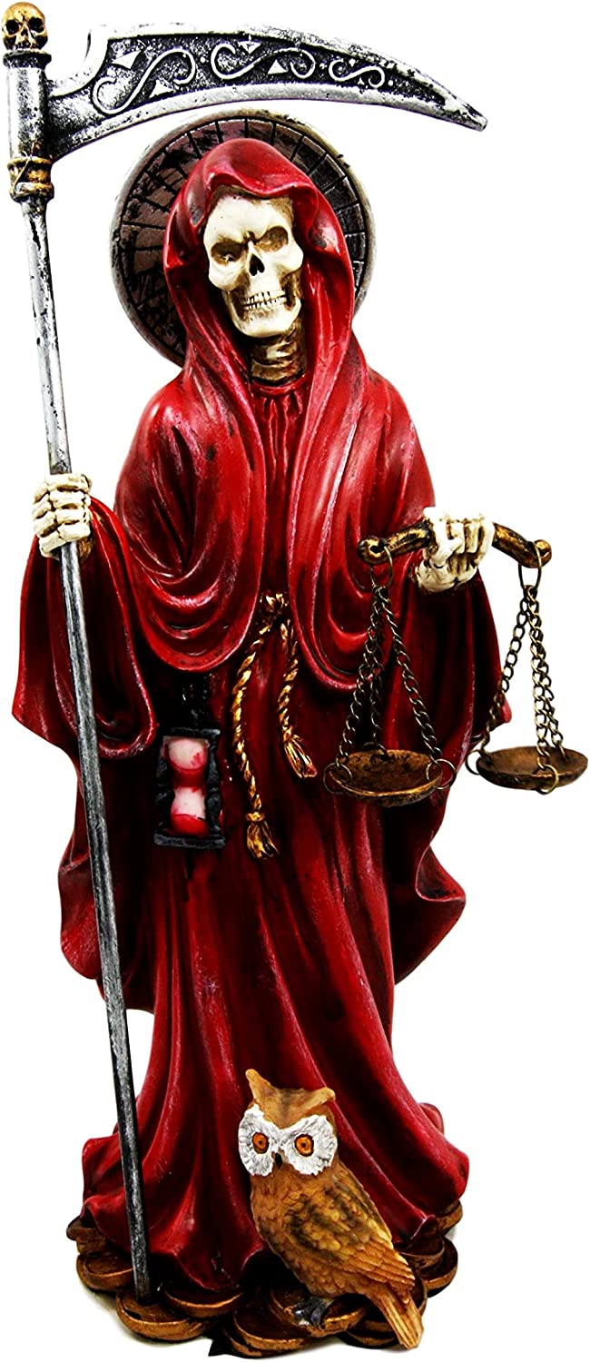 Ebros Gift 10.5 Tall Holy Death Santa Muerte with Scythe and Scales Day of The Dead Decorative Figurine (Red), Home & Kitchen