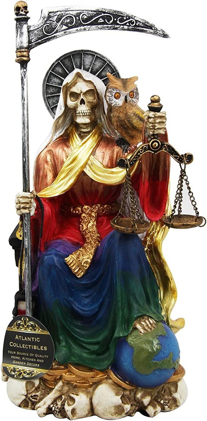 Atlantic 9 Tall Holy Death All Powerful Santa Muerte with Scythe and Scales Sitting On Throne Day of The Dead Decorative Figurine (Rainbow), Home & Kitchen