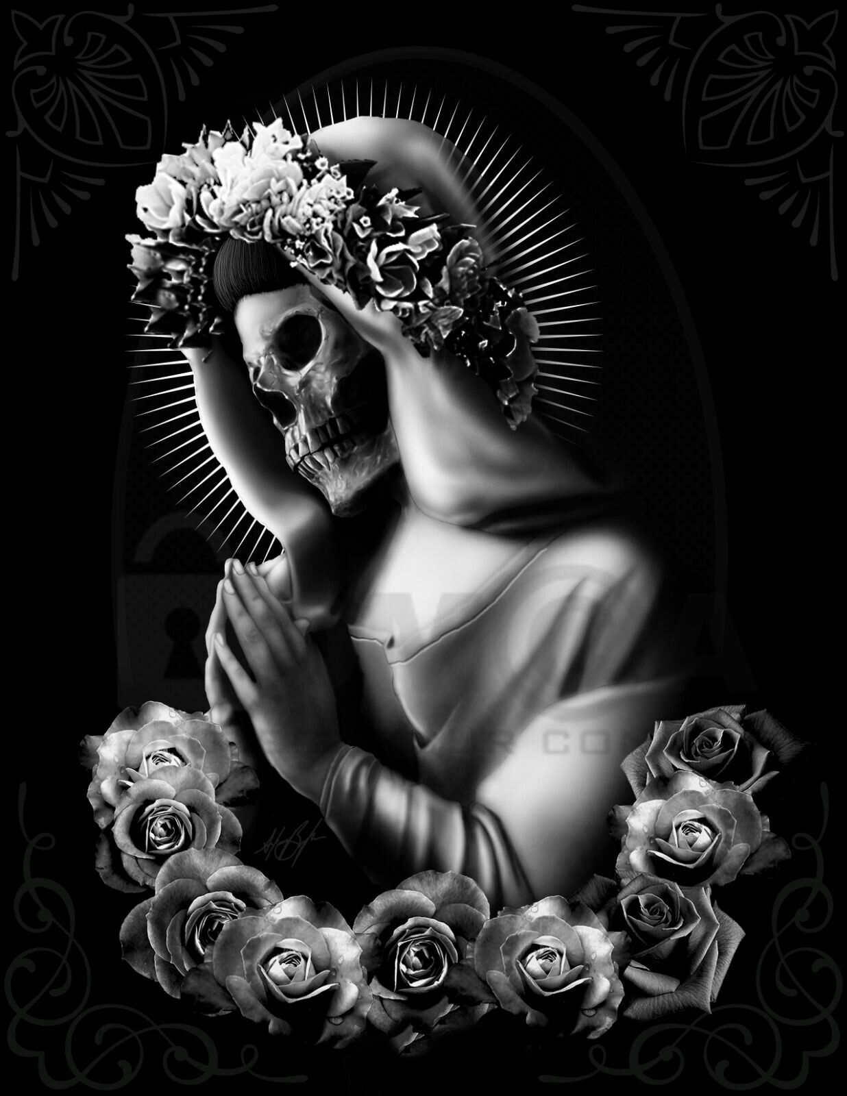 Santa Muerte. Sugar skull art, Skull art, Realistic tattoo sleeve