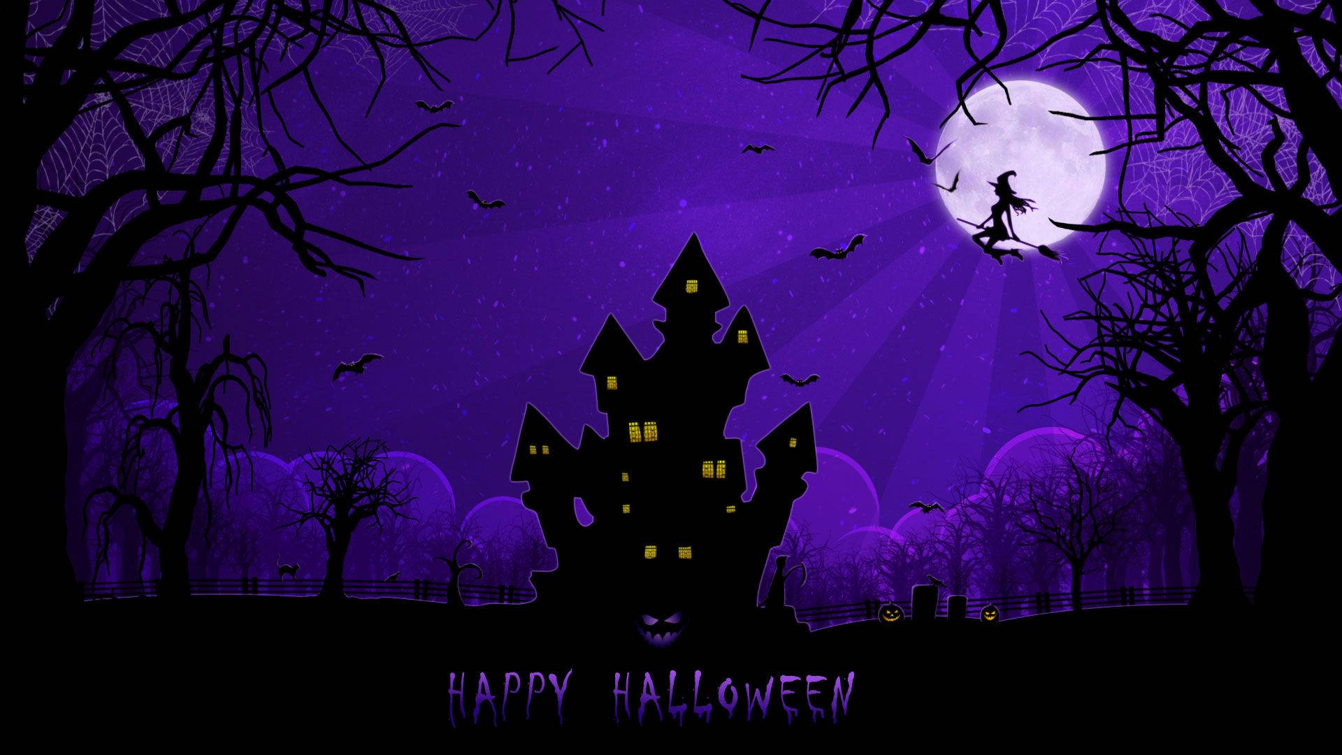Download Purple Happy Halloween Mansion Wallpaper