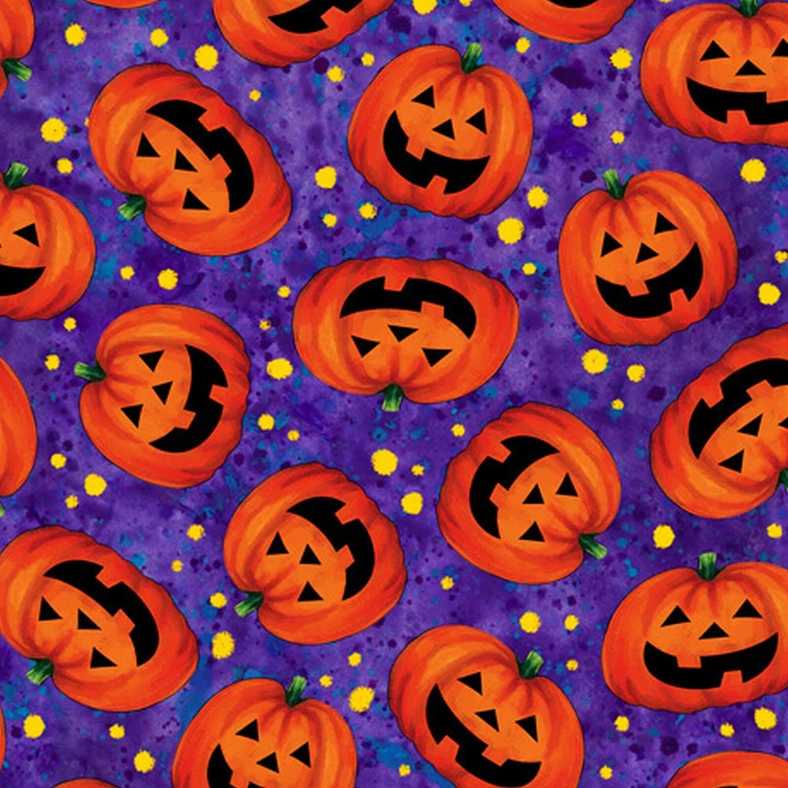 Fabric Halloween Pumpkin Orange On Purple Cotton QUILT TREASURES 1 4 Yd 28344V