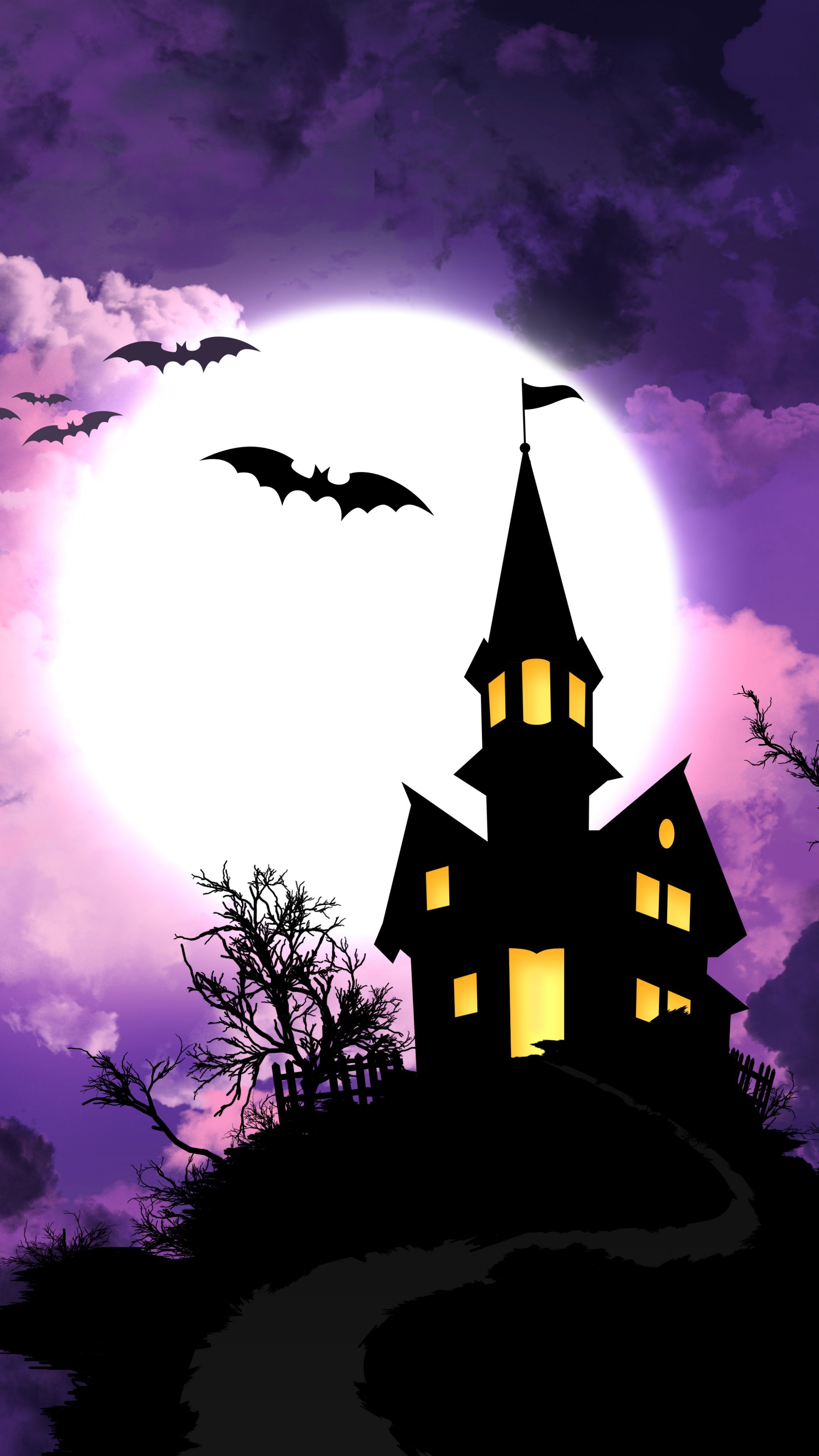 Wallpaper Halloween, All Hallows' Eve, All Saints' Eve, night, hill, bats, full moon, , Holidays