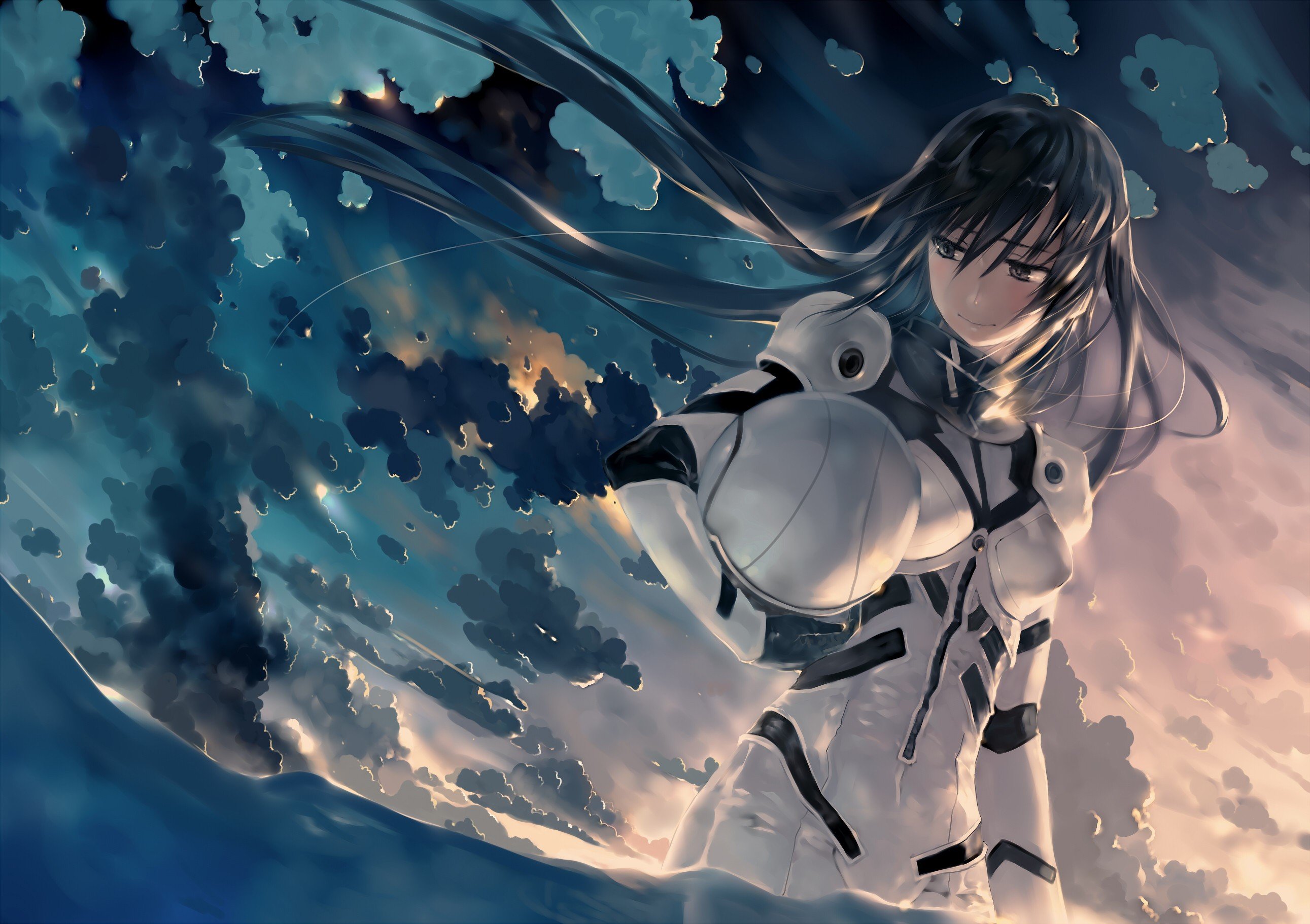 anime, Anime girls, Aqua hair, Clouds, Astronaut Wallpaper HD / Desktop and Mobile Background