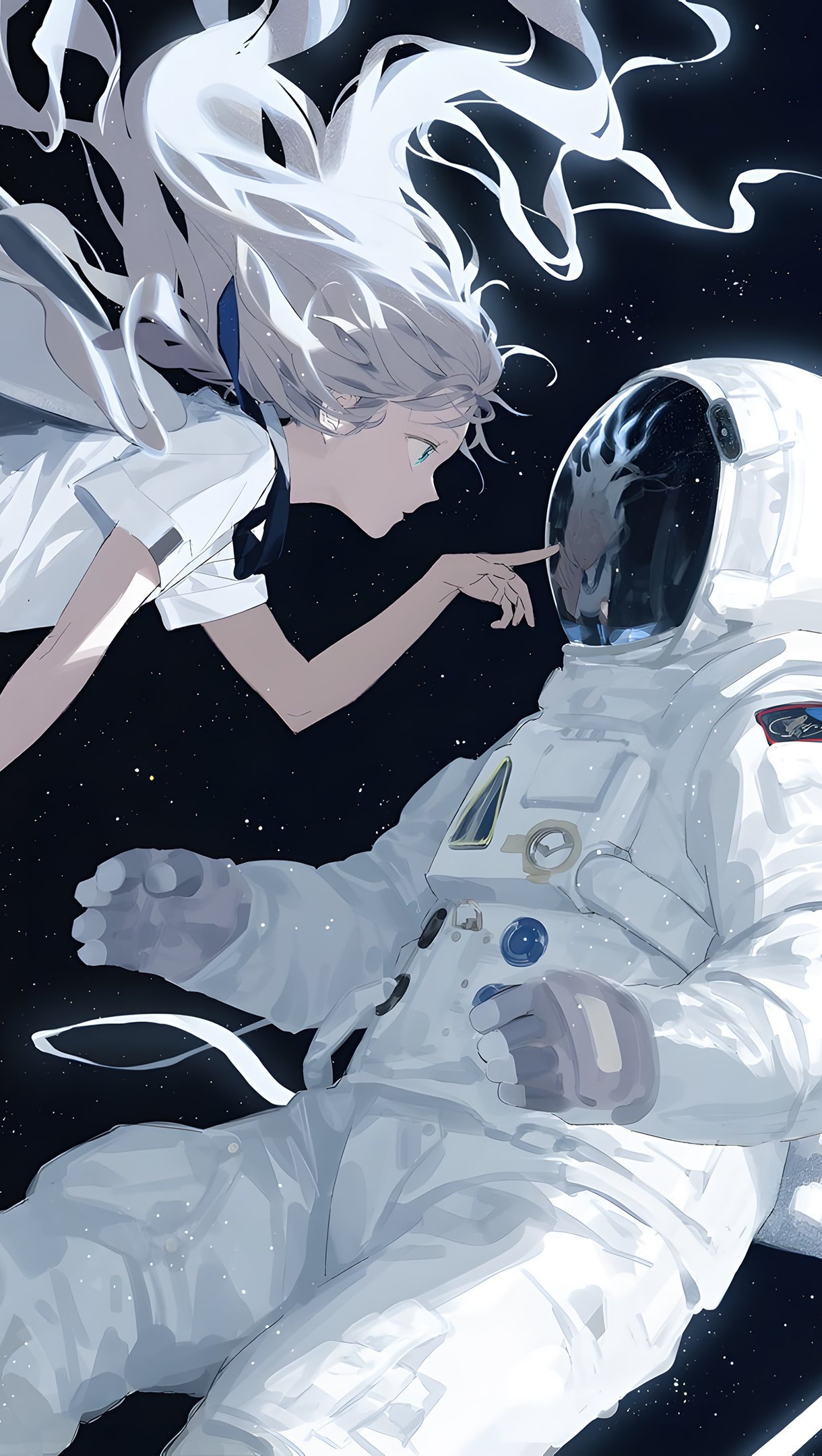 Anime girl with wings and astronaut Wallpaper 4k Ultra HD