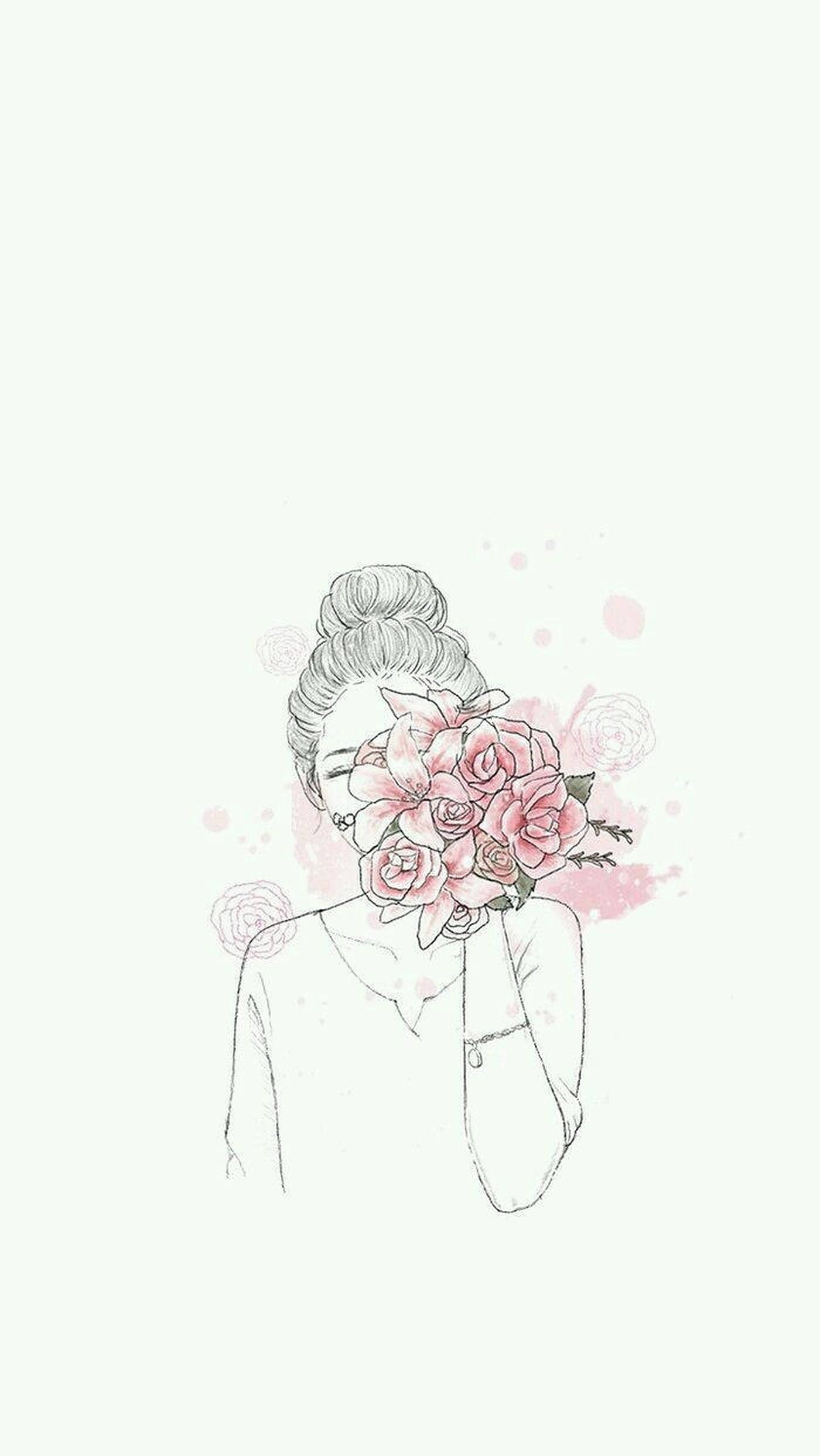 Download Aesthetic Girl With Pink Flowers Wallpaper