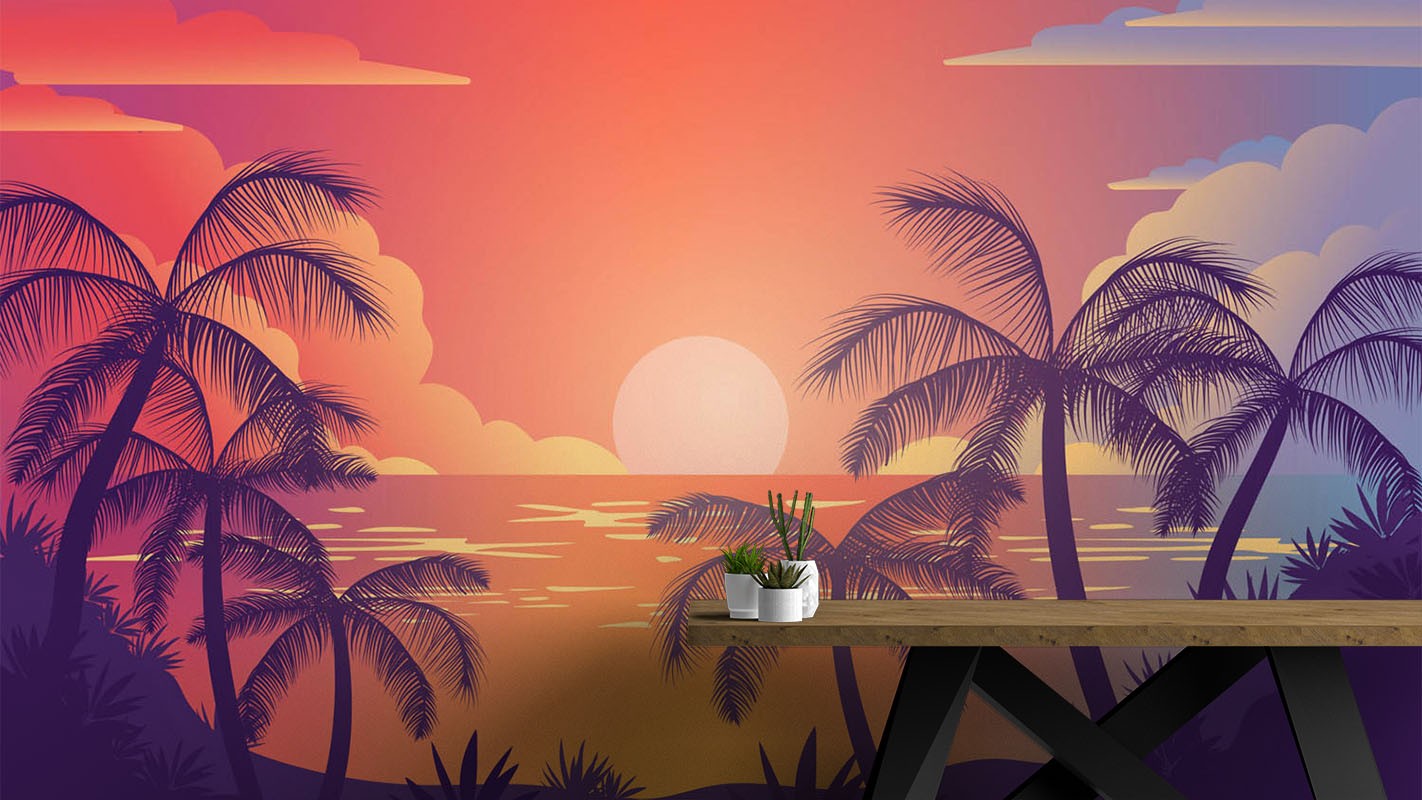 Aesthetic Tree Sunset Cartoon Wallpapers Wallpaper Cave