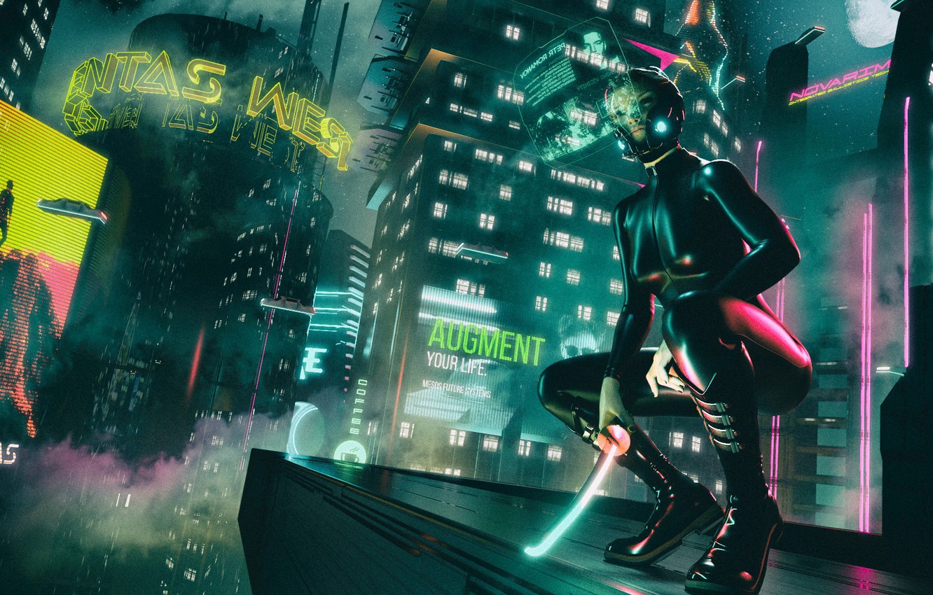 Wallpaper Girl, Music, The city, Sword, Background, Latex, Club, Cyber, Cyberpunk, Synth, Retrowave, Synthwave, New Retro Wave, Futuresynth, Sintav, Retrouve image for desktop, section фантастика