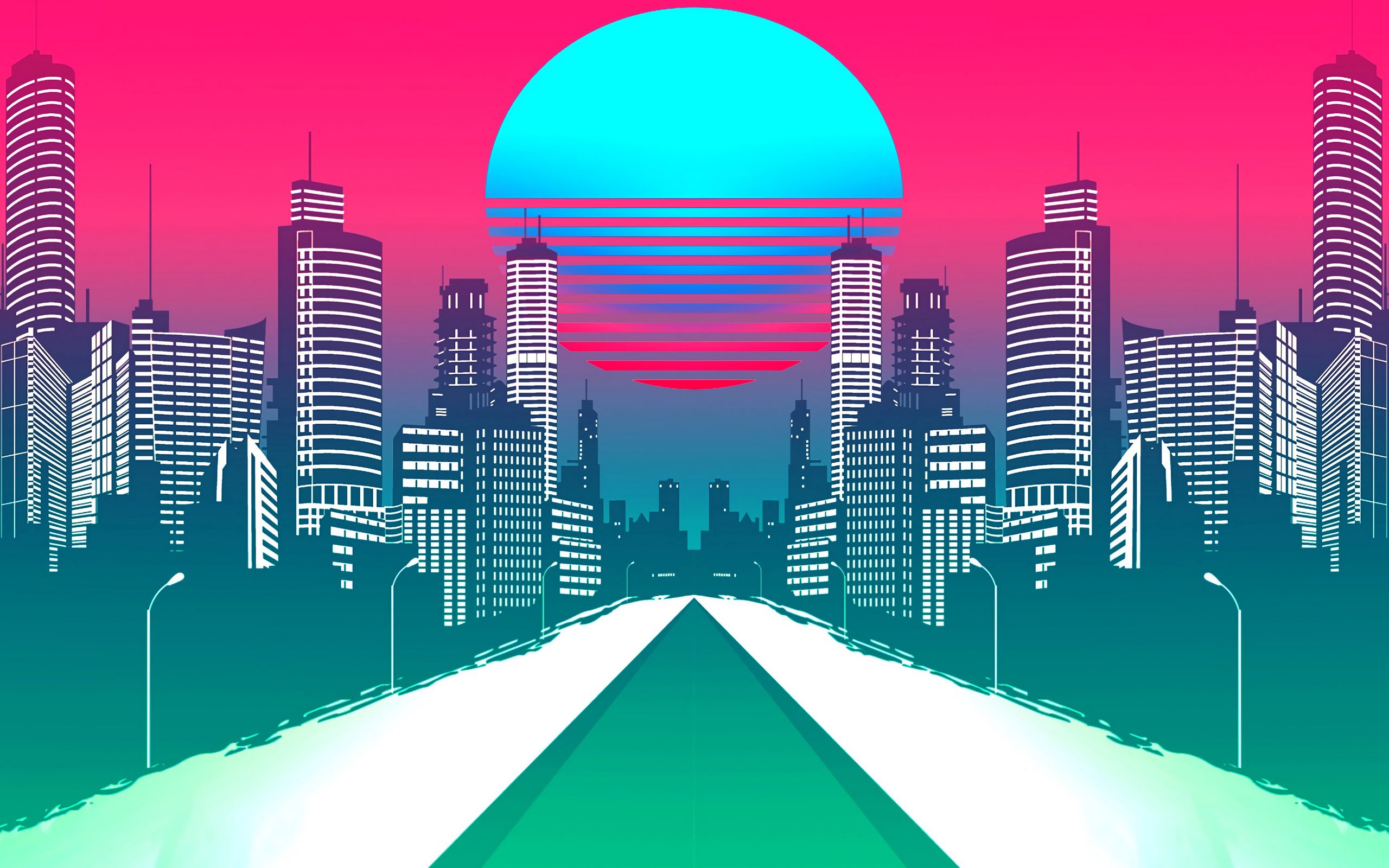 Download wallpaper 2560x1600 city, art, retrowave, synthwave, retro widescreen 16:10 HD background