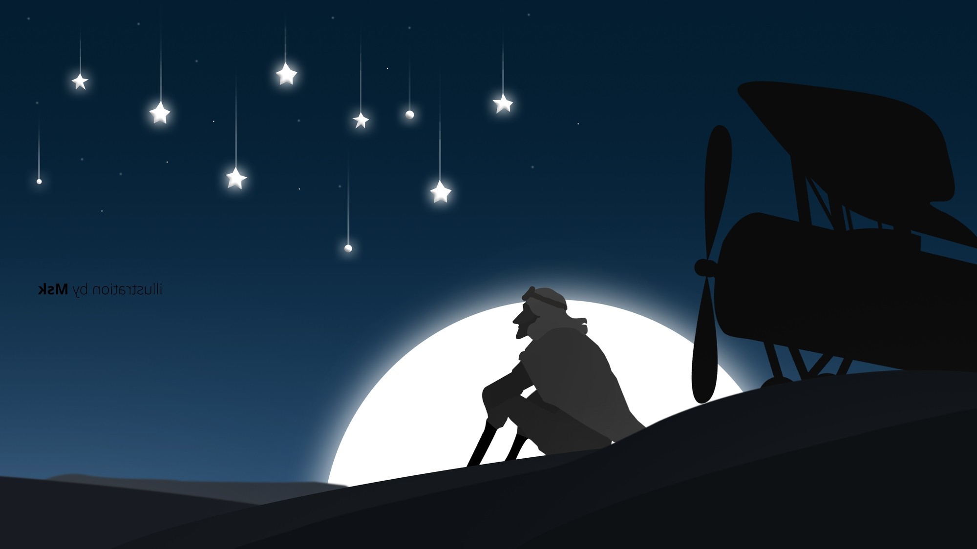 illustration adobe illustrator photohop movies the little prince landscape moonlight stars airplane sahara wallpaper Gallery HD Wallpaper