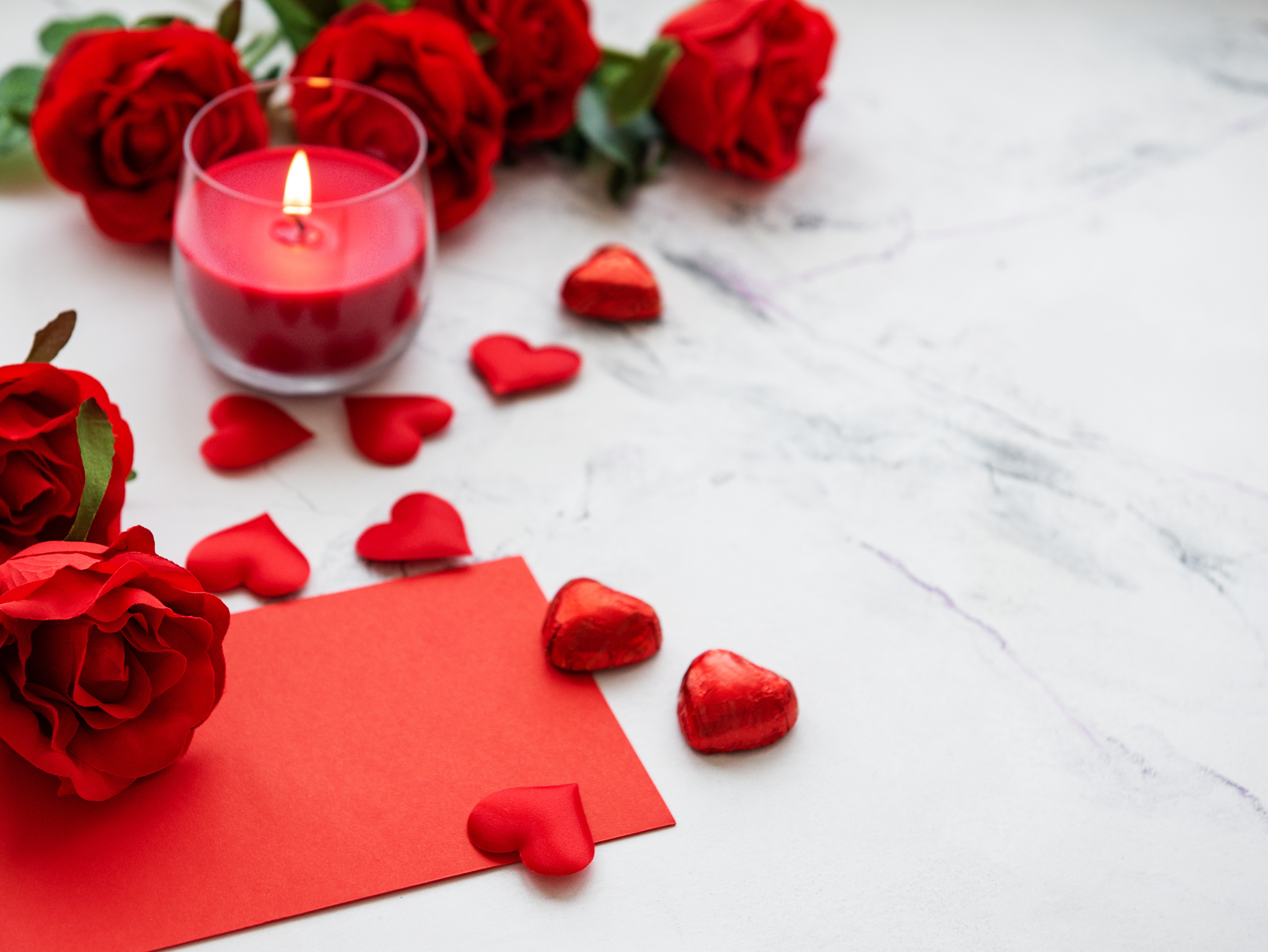 Candle Heart Shaped Red Flower Romantic Rose Wallpaper:4700x3529