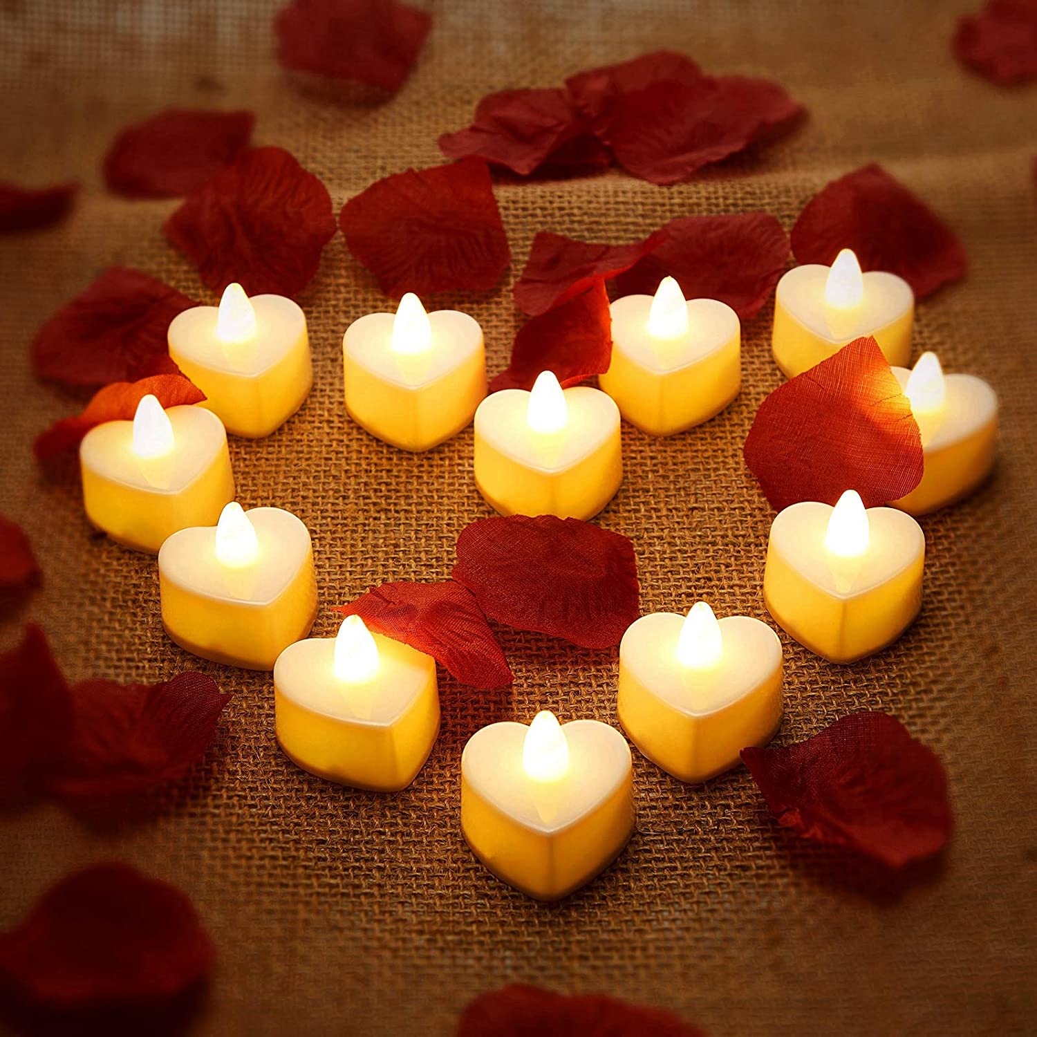 Heart Shape Led Tealight Candles Romantic Love Led Candles With Silk Rose Petals Girl Scatter Artificial Flower Petals Electric Candle Light Outdoor Home Decor Flameless Flickering Electric, Love Bird Candle Mini