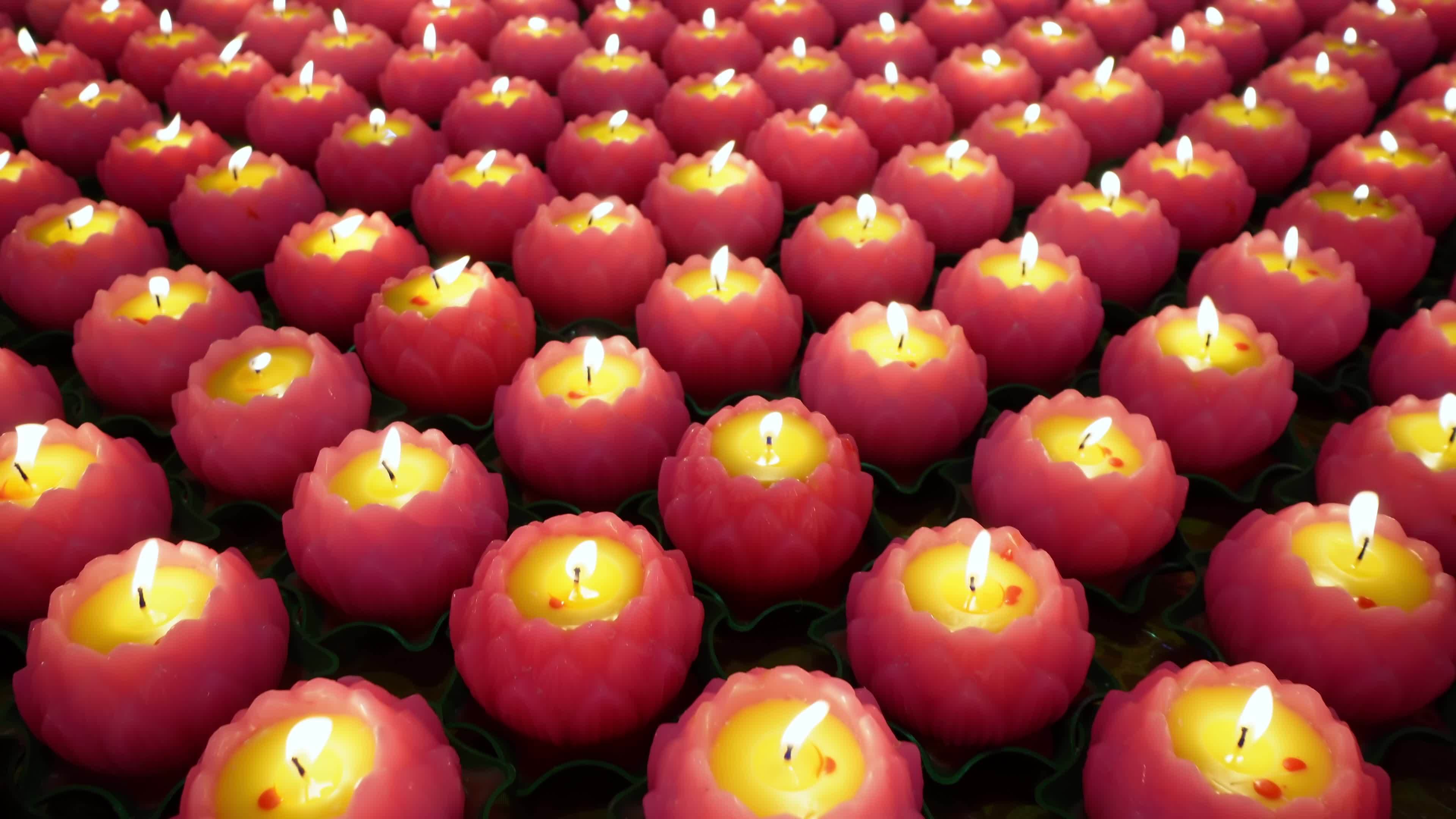 Slow move over lotus flower shape candle burn together
