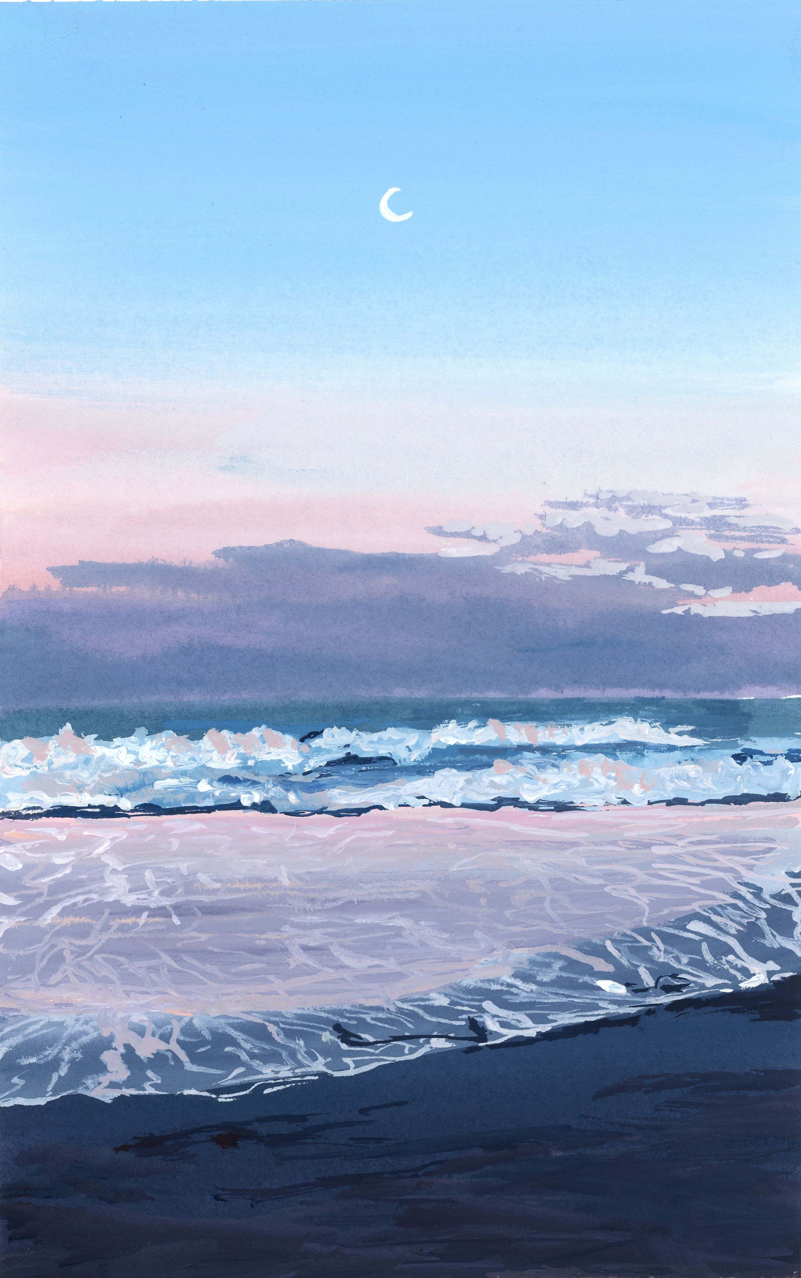 Dreamy Gouache Beach Original Painting. Landscape wallpaper, Surf painting, Landscape illustration