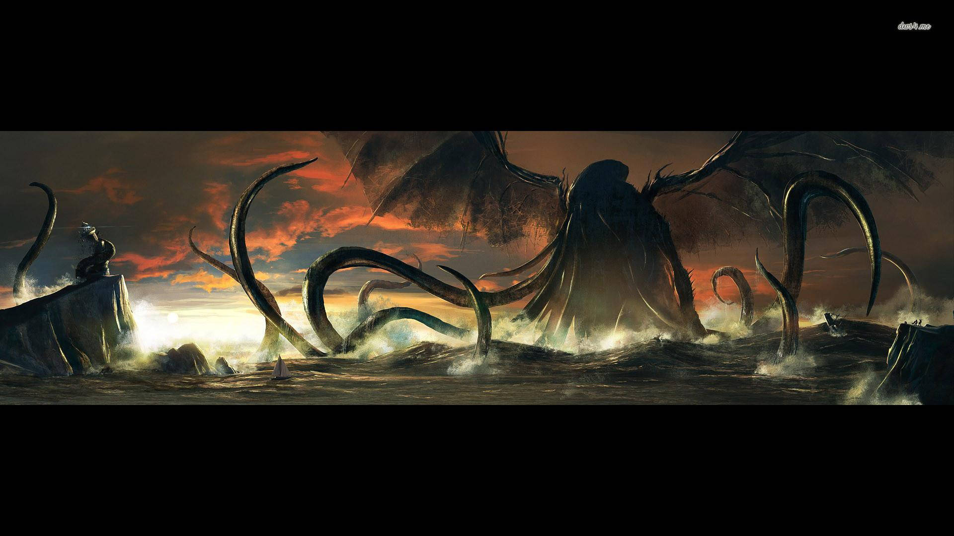 Download Cthulhu War At Ocean Wallpaper