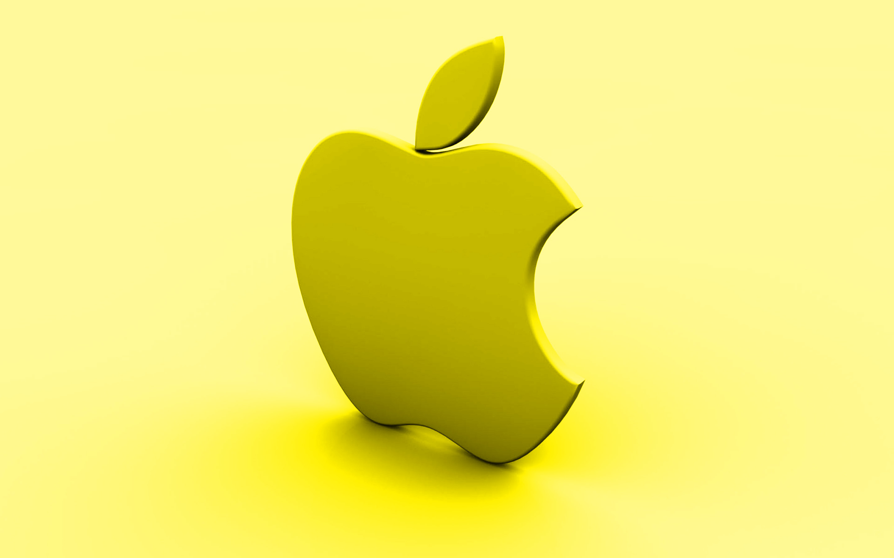 Download wallpaper Apple yellow logo, yellow background, creative, Apple, minimal, Apple logo, artwork, Apple 3D logo for desktop with resolution 2880x1800. High Quality HD picture wallpaper