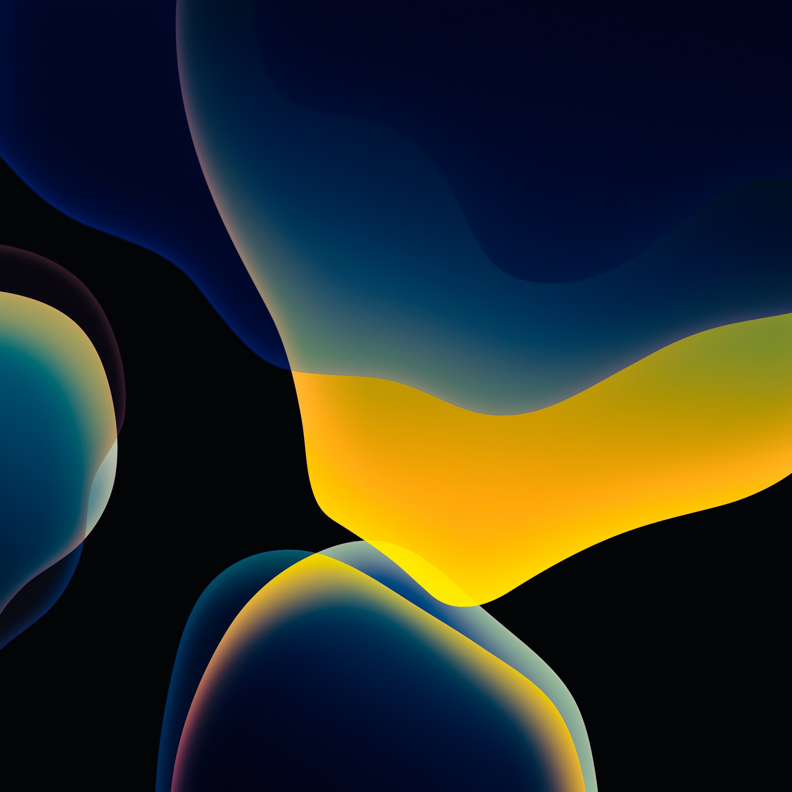 iOS 13 Wallpaper 4K, Stock, iPadOS, Yellow, Black background, AMOLED, Abstract