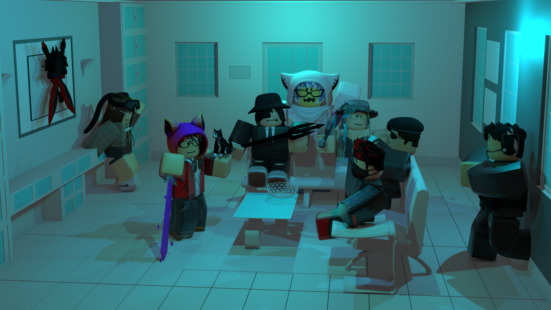 Me and my friends from Zombie stories roblox game. Took around 5 hours but was worth it. Made in blender