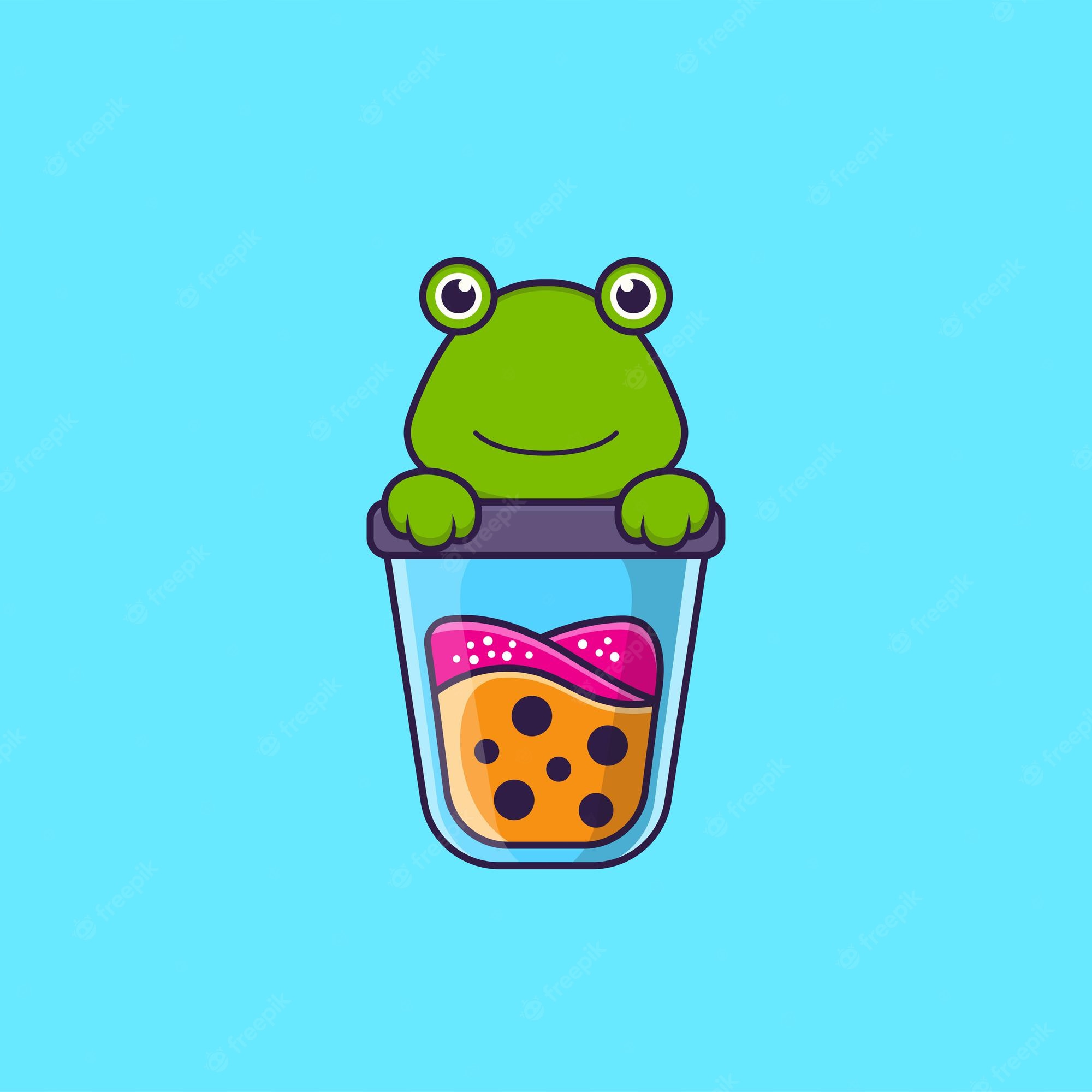 Premium Vector. Cute frog drinking boba milk tea animal cartoon concept isolated