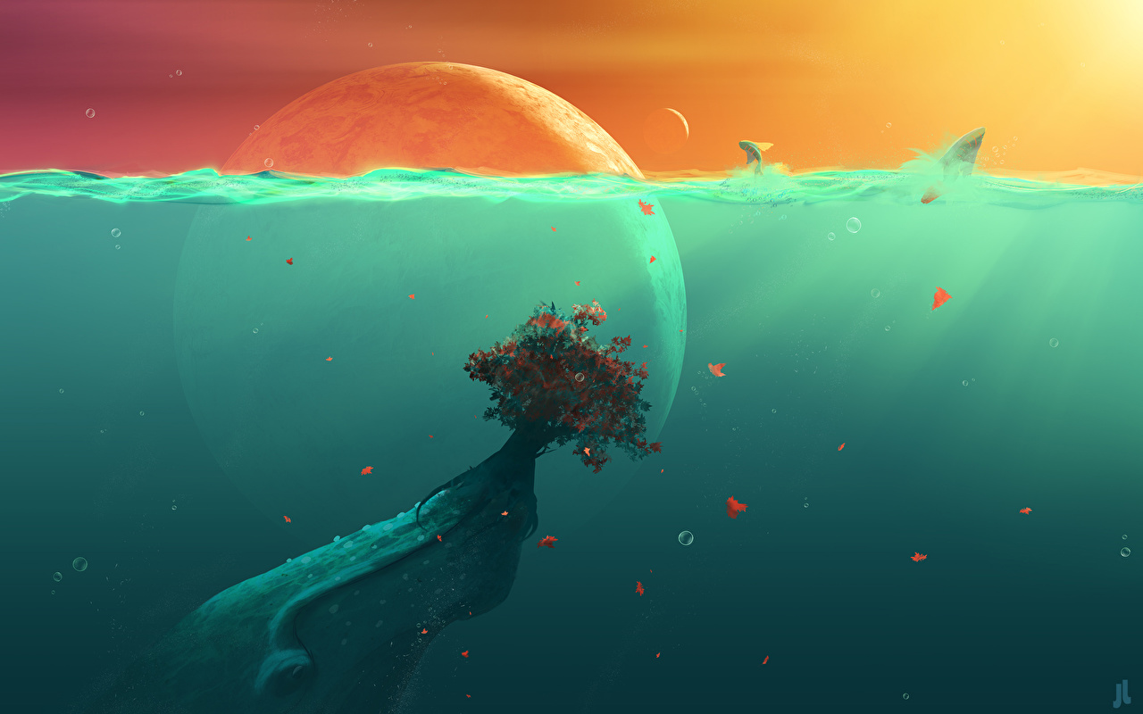 Desktop Wallpaper Underwater world Planets Sea Fantasy