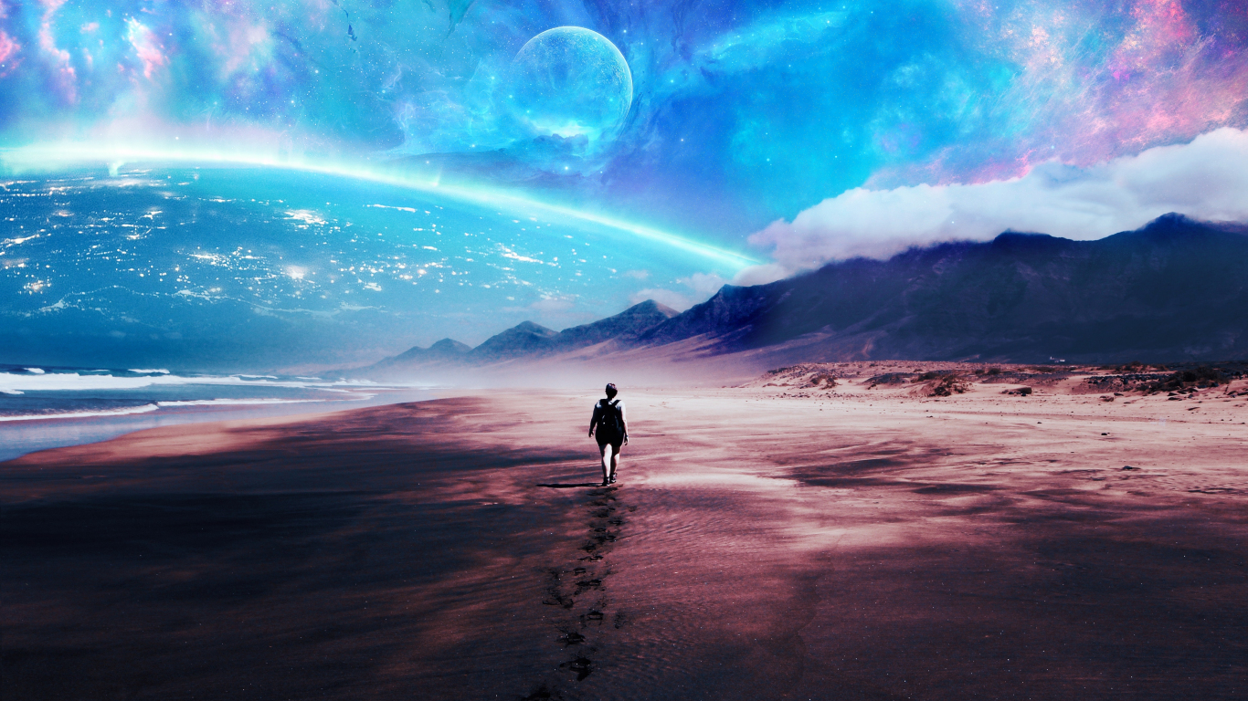 Fantasy Beach Walk Alone Sci Fi Artwork Wallpaper Background