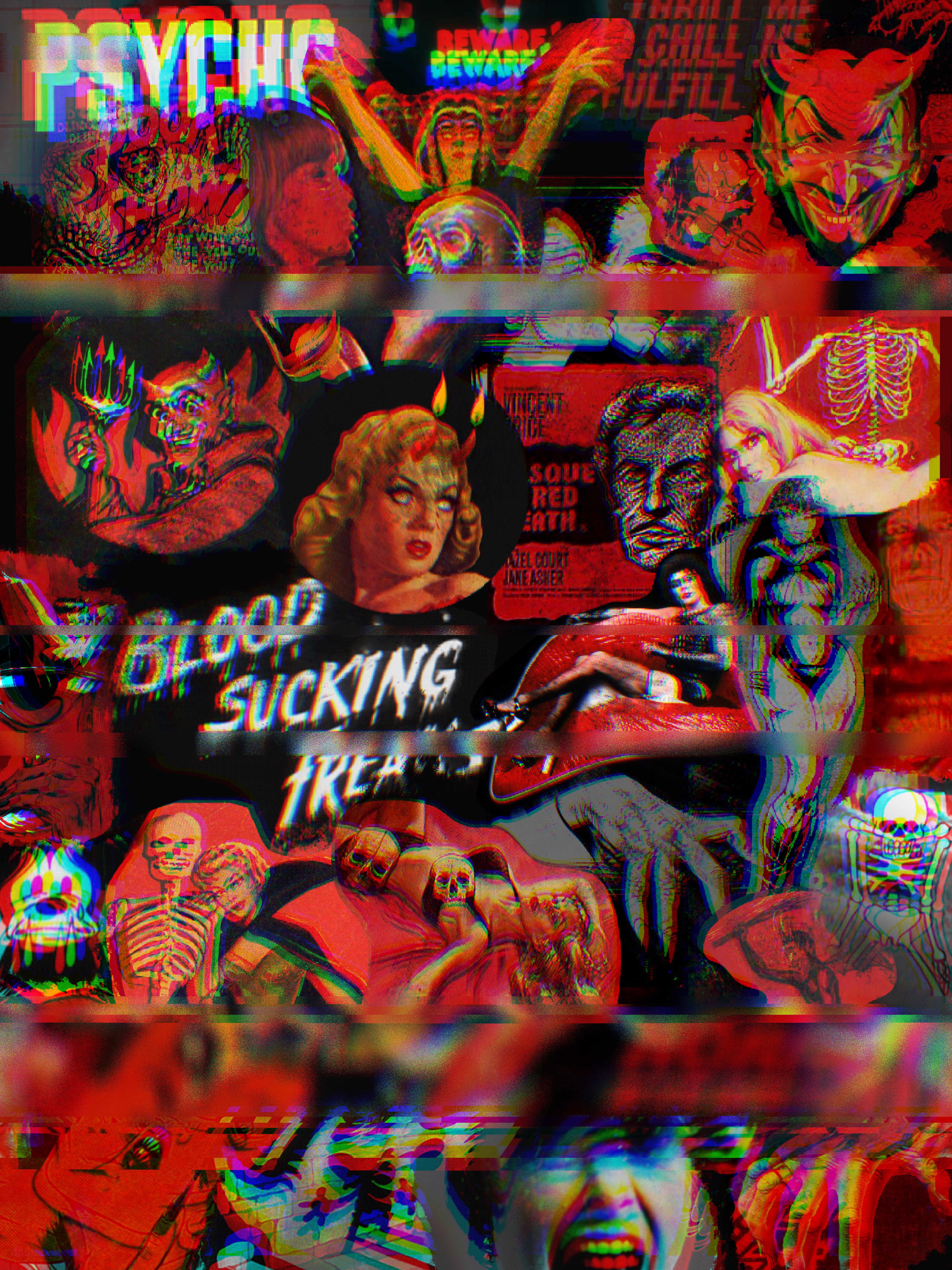 Made a vintage horror collage for my wallpaper this spooky season