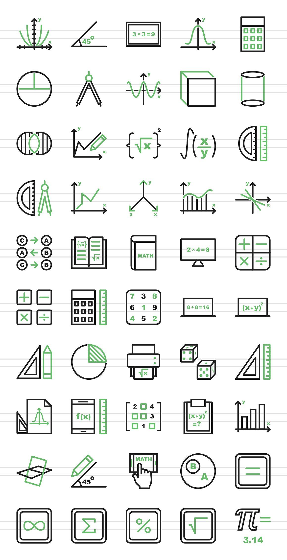 Math Symbols Green & Black Icon. Math design, Math doodles, Math drawing