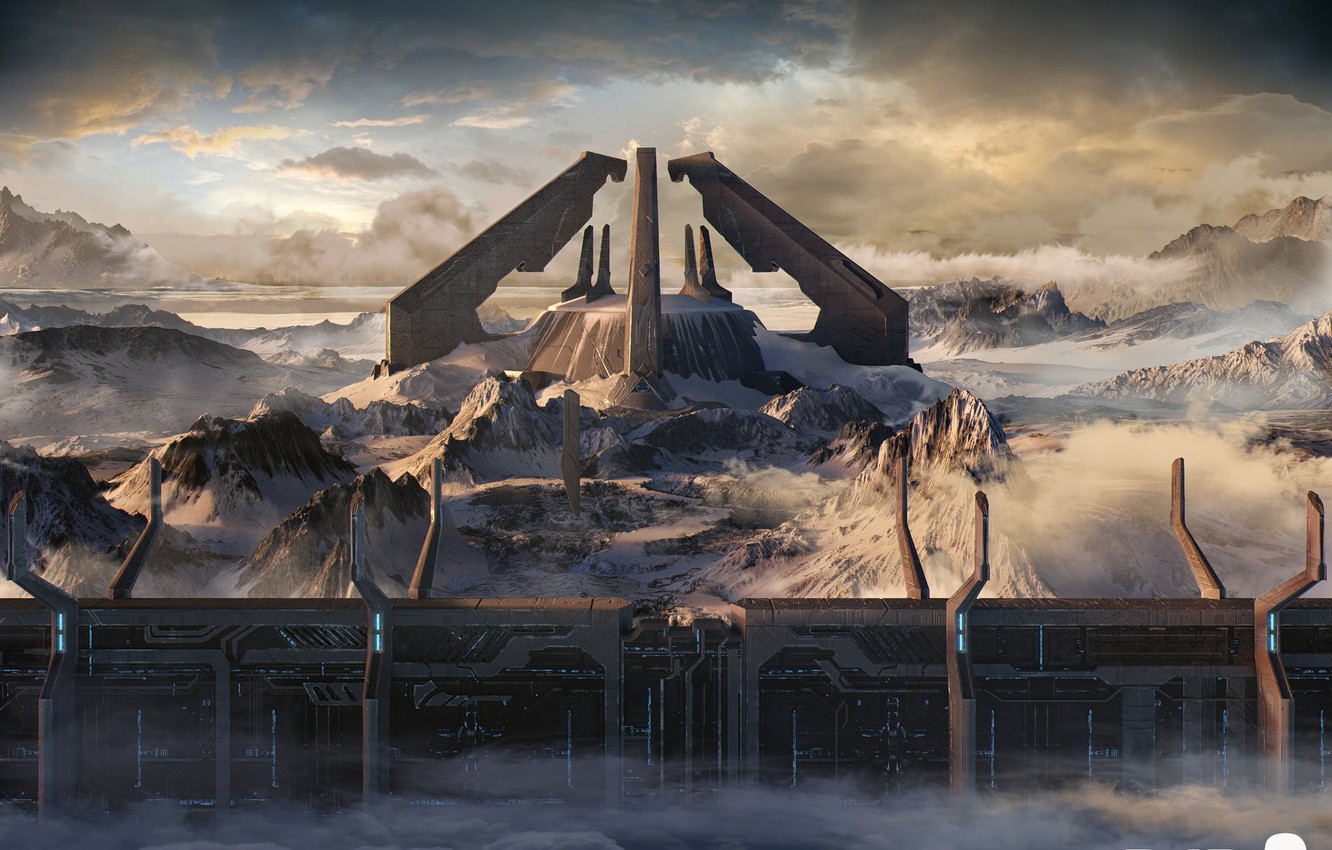 Wallpaper clouds, mountains, construction, Library Exterior, Halo 2 Anniversary image for desktop, section игры