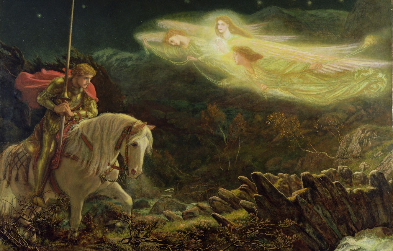 Wallpaper Arthur Hughes, 1865- Sir Galahad in search of the Holy Grail image for desktop, section живопись