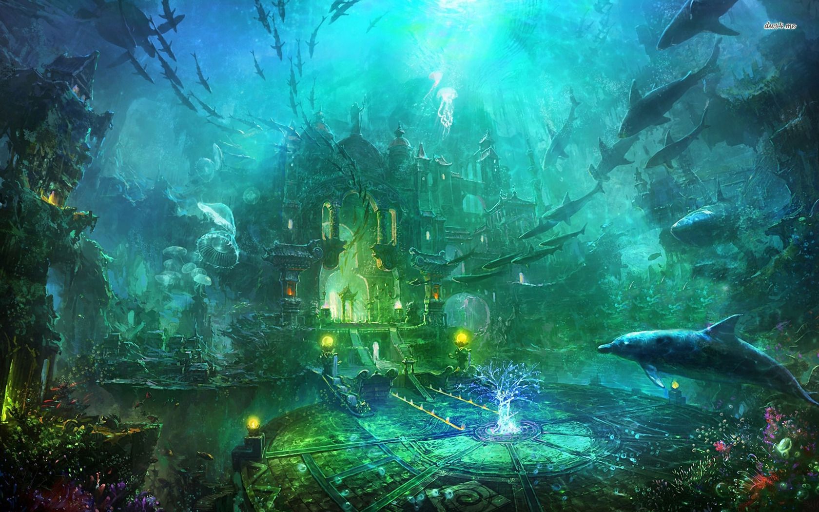 Underwater castle HD wallpaper. Fantasieschloss, Underwaterworld, Phantasie orte