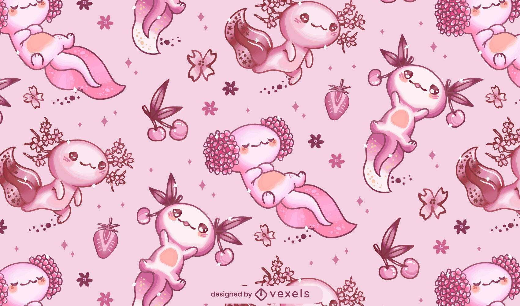 Download Cartoon Axolotl Pattern In Pink Wallpaper