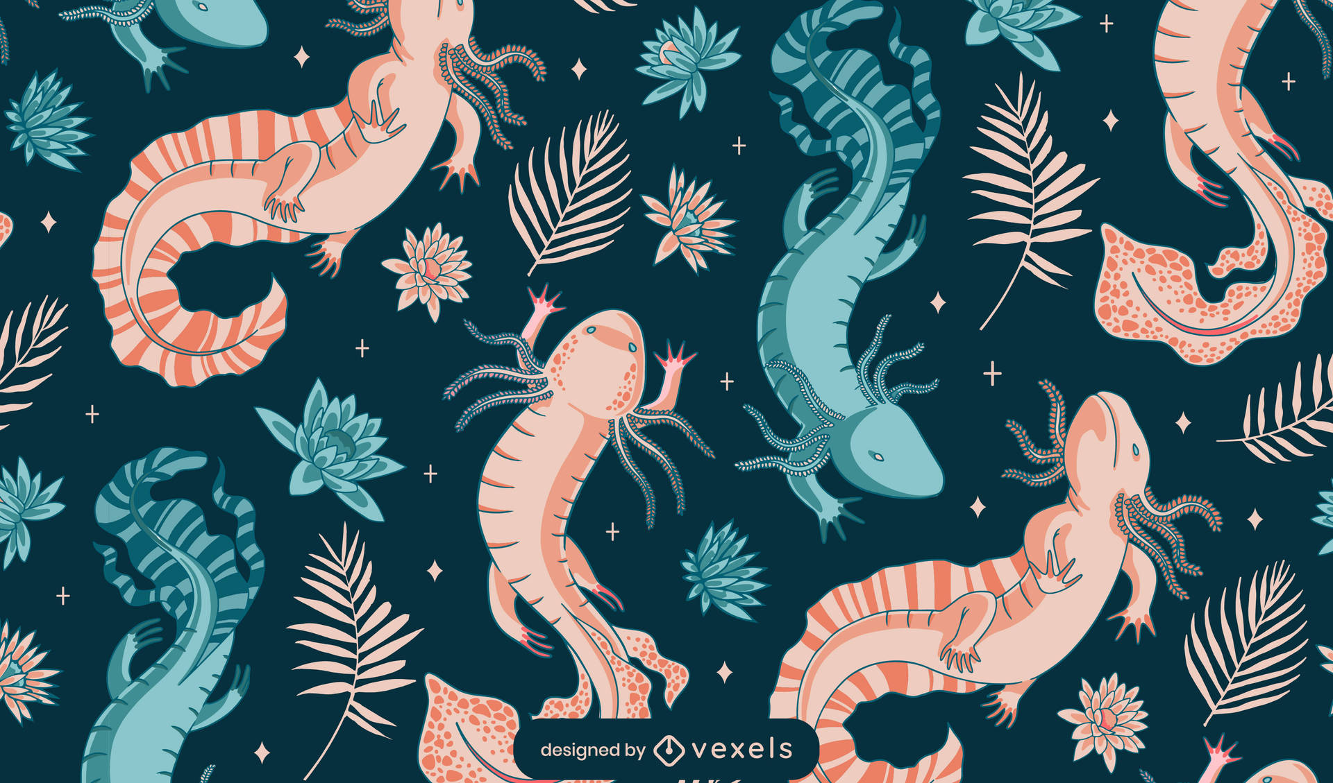 Download Axolotl Pattern Pink And Blue Wallpaper