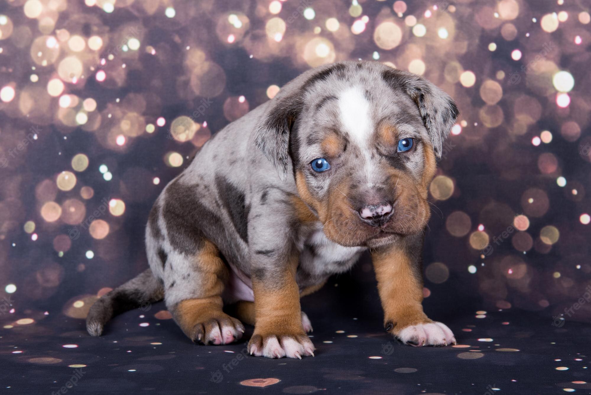 Premium Photo. Louisiana catahoula leopard dog puppy portrait on holiday background