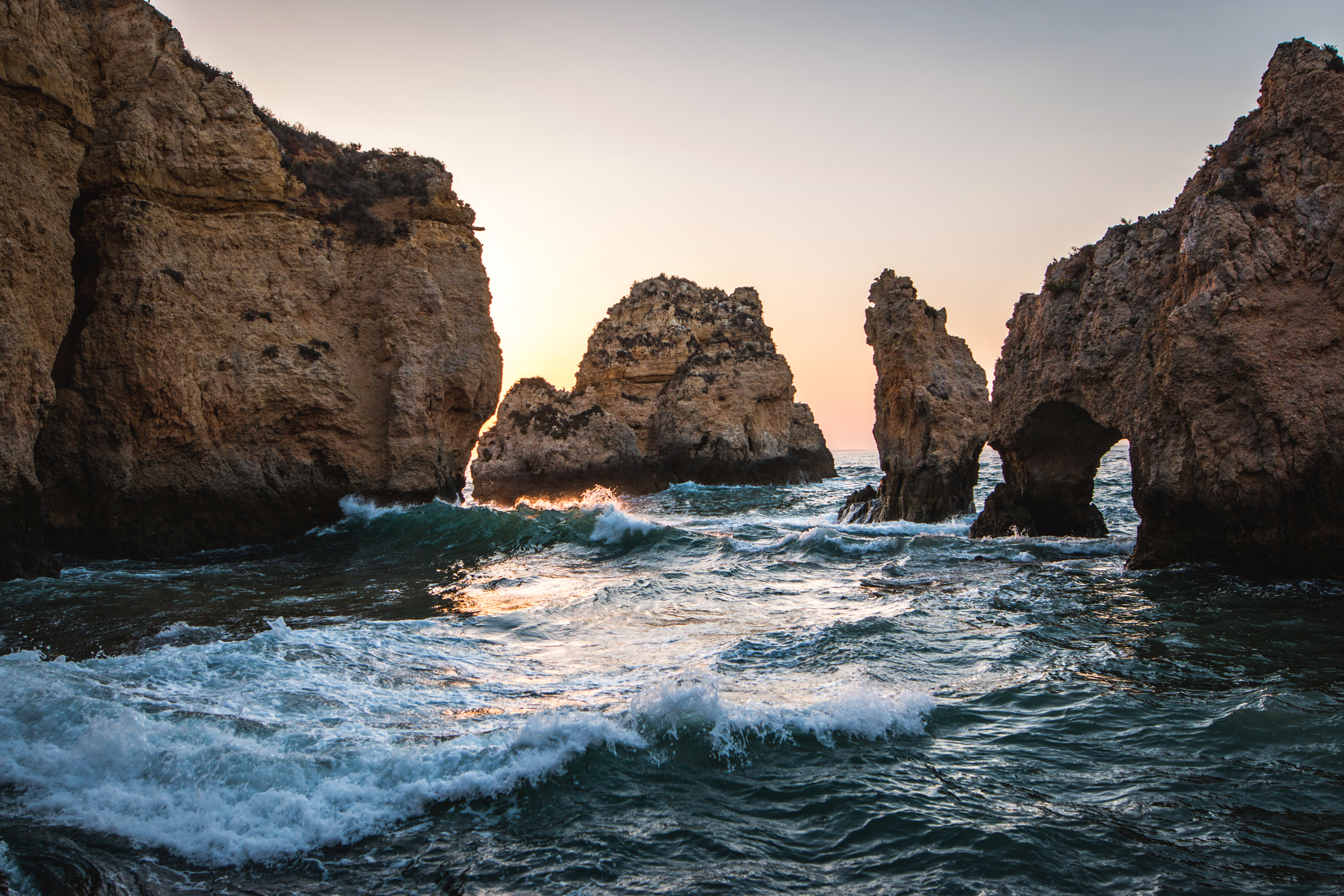 Portugal, Lagos, Water, Sunrise, Sun, Europe, Rocks, Cliff, Algarve, Beach Wallpaper HD / Desktop and Mobile Background