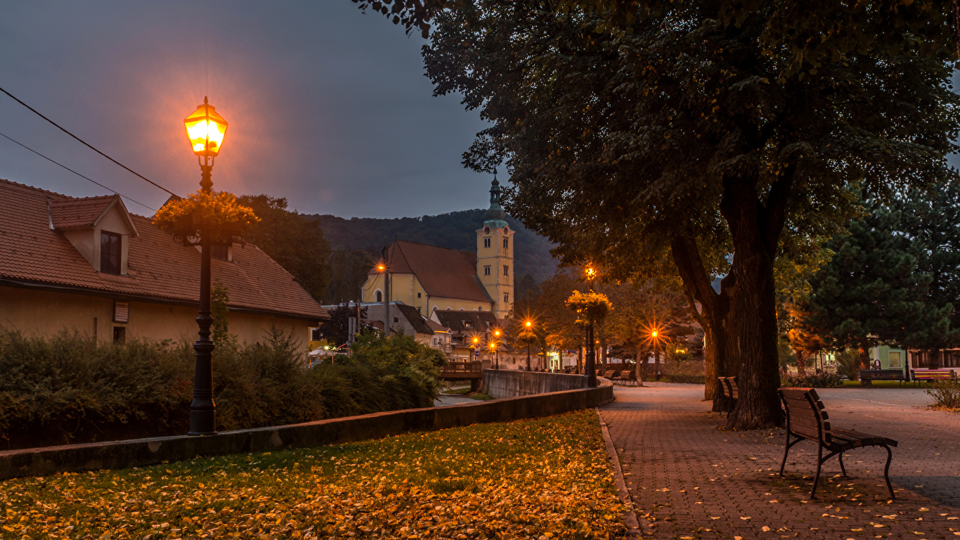 Wallpaper City of Zagreb Croatia Samobor Autumn night time 1366x768