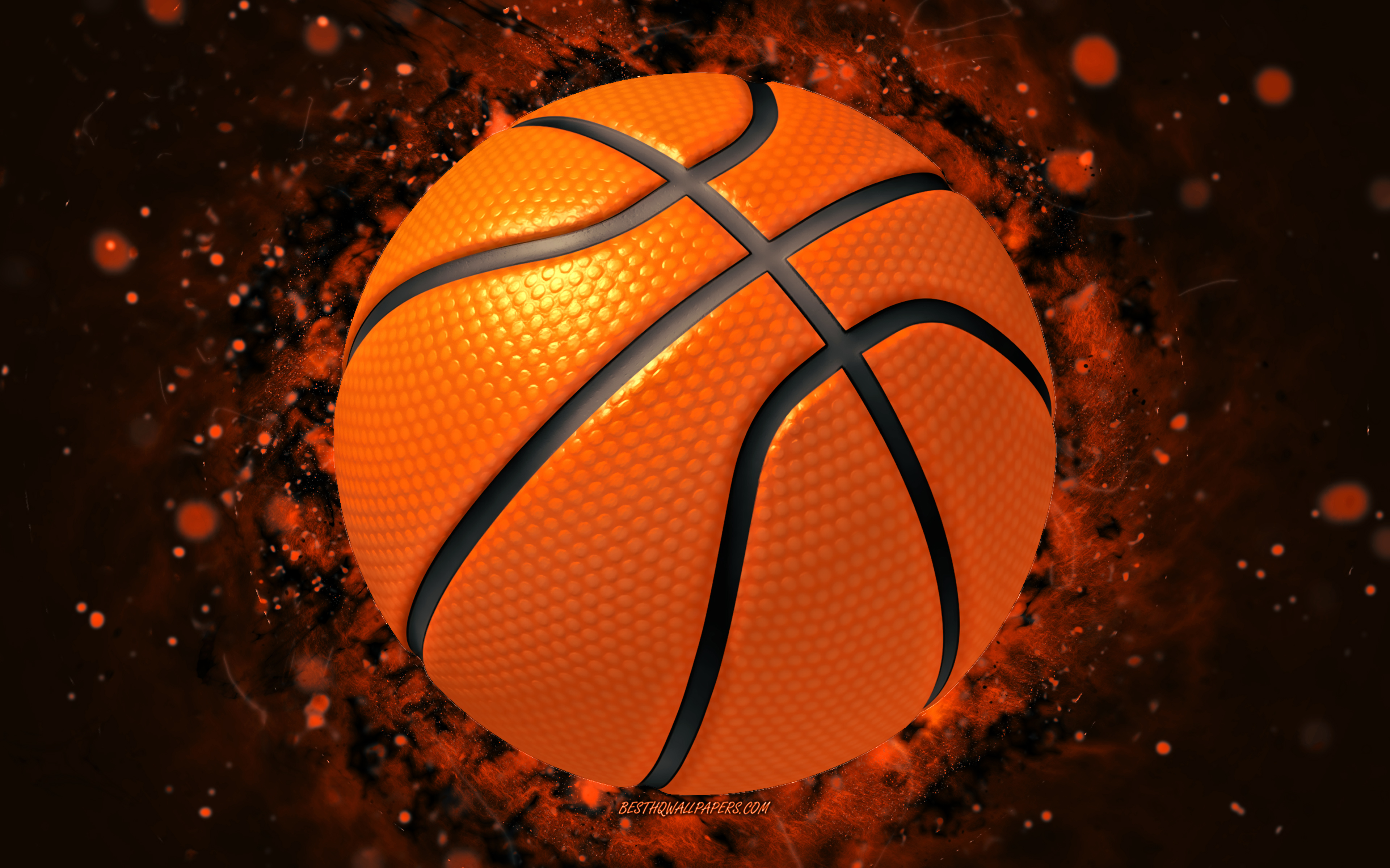 Download wallpaper basketball, 4k, orange neon lights, creative, sports background, abstract basketball for desktop with resolution 3840x2400. High Quality HD picture wallpaper