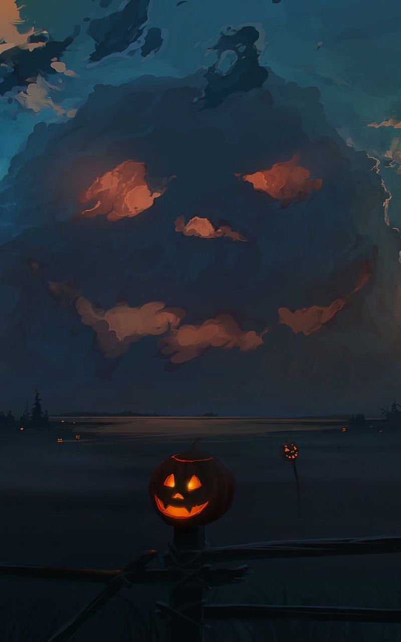 Wallpaper clouds halloween art pumpkin jack o lantern. Halloween art, Fall halloween decor, Wallpaper